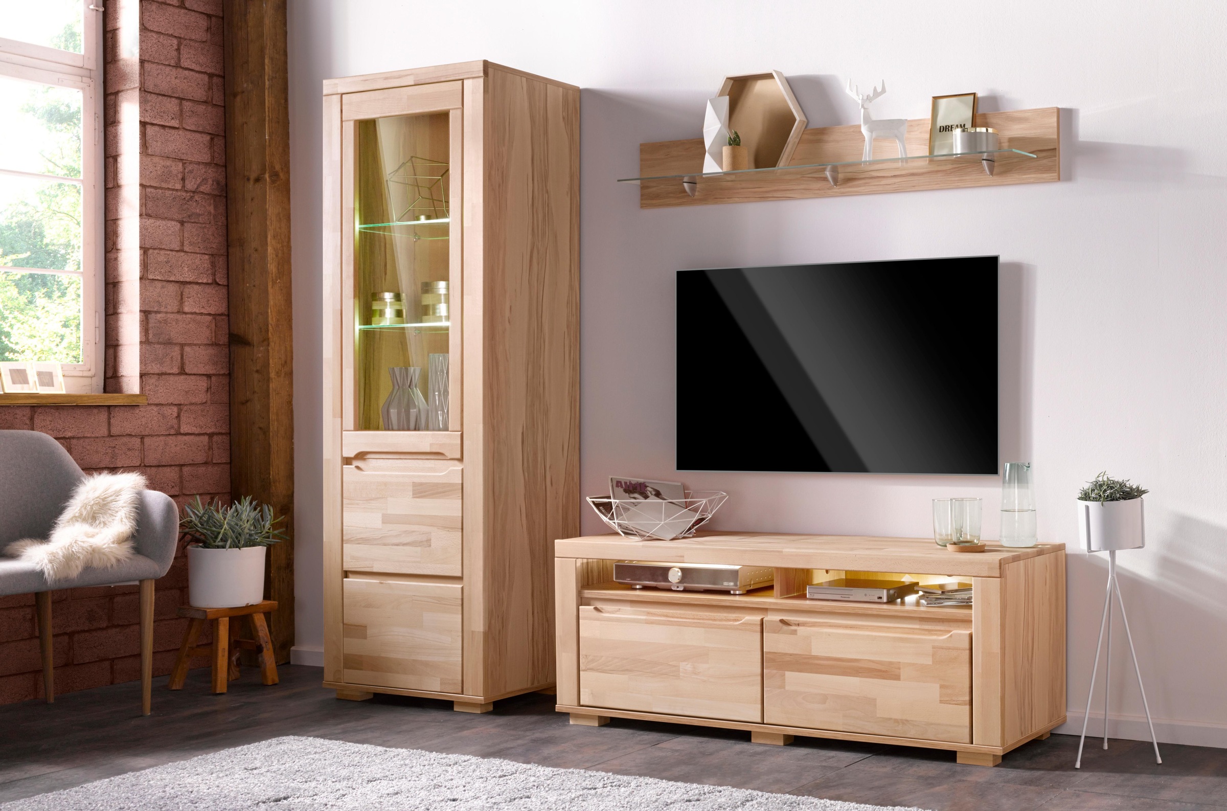 Home affaire Wohnwand "Denis" Set, 3 Stk. tlg. teilmassives Holz günstig online kaufen