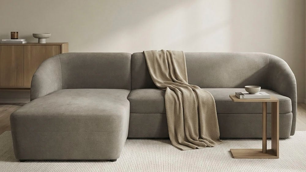 DOMO collection Ecksofa "Orbis, modernes, klares Design mit schmalen, abgerundeten Armlehnen" whlw. mit Bettfunktion u./o. Bettkasten, aus Luxus- Microfaser