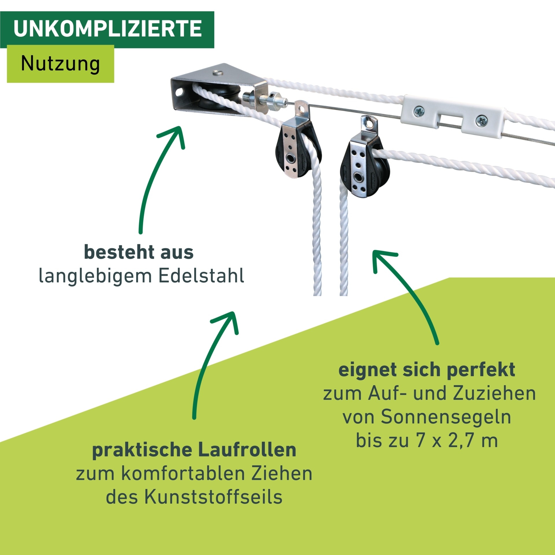 Windhager Seilspanngarnitur Seilzug-Set zum Spannen von Sonnensegeln