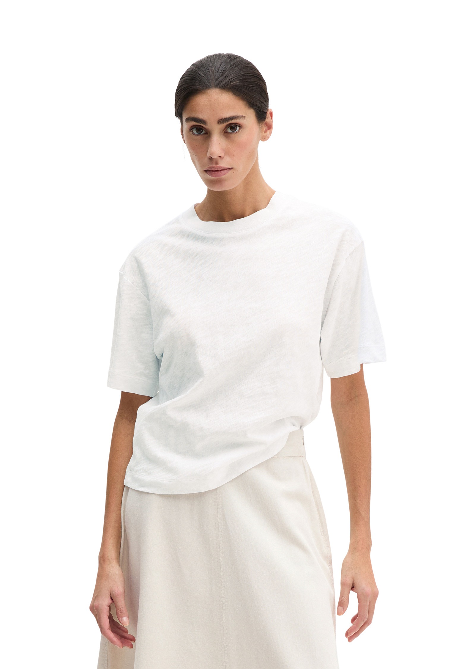 T-Shirt MARC O'POLO, Damen, Gr. M, weiß, Slub, Obermaterial: 100% Baumwolle, regular fit normal, Rundhals, Shirts T-Shirt, regular aus Slub-Jersey