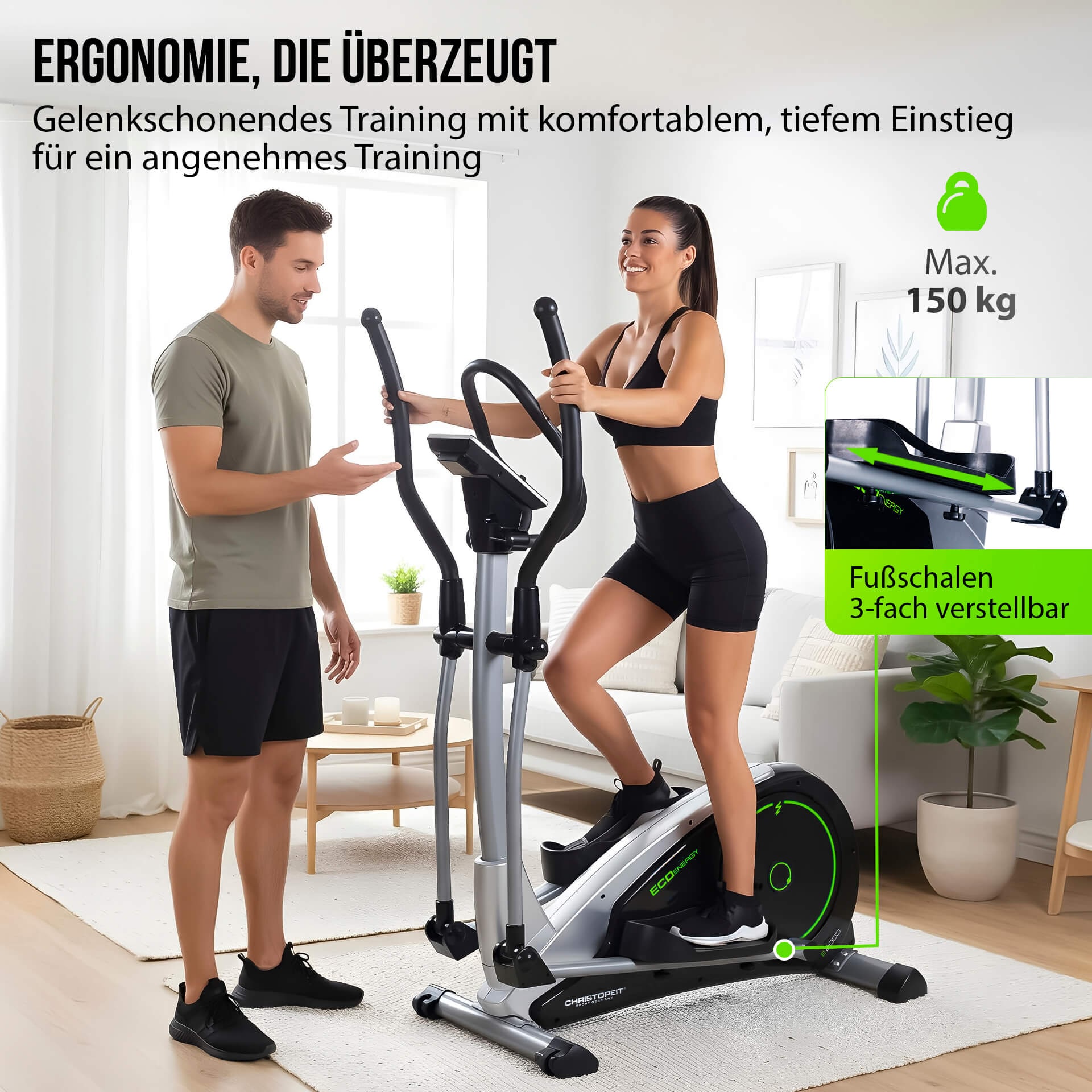 Christopeit Sport® Crosstrainer-Ergometer »Eco 2000"« 150 kg max. Benutzergewicht, 24 Widerstandsstufen
