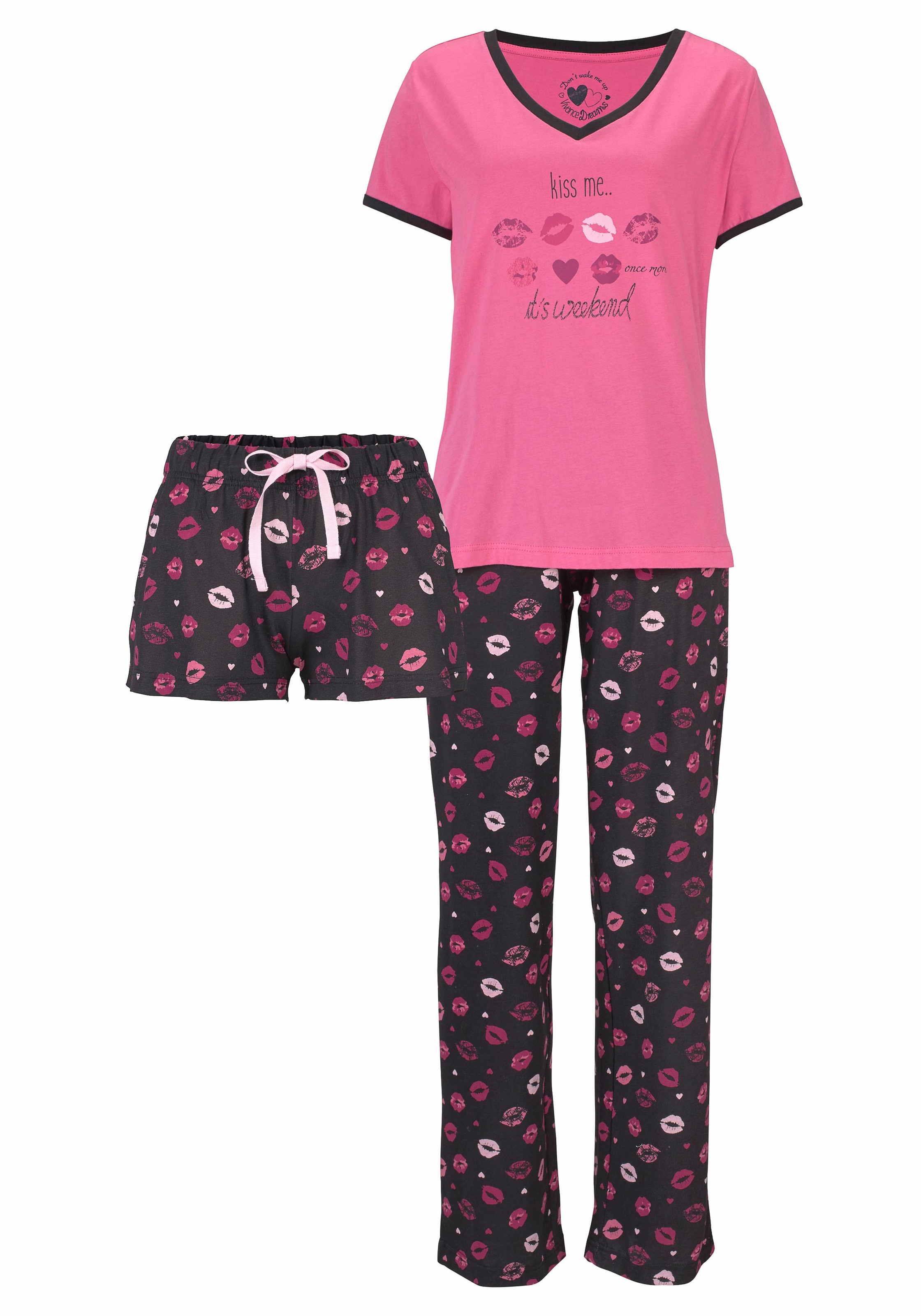 Vivance Dreams Pyjama, (3 tlg.), mit Kussmund Print günstig online kaufen