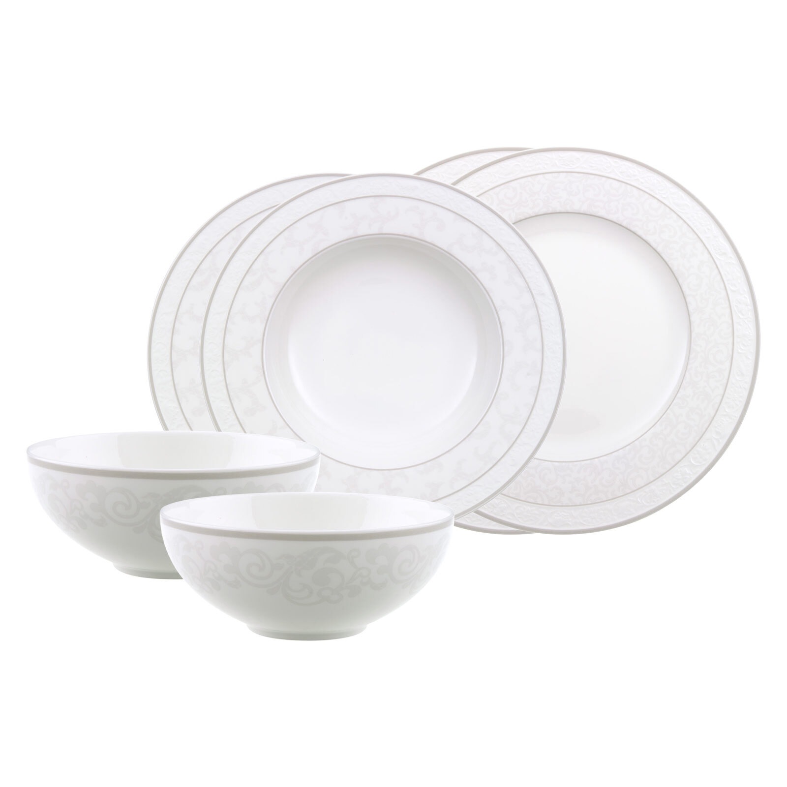 Villeroy & Boch Geschirr-Set "Basic-Set Gray Pearl 6er Set weiß" Spülmaschinengeeignet, Mikrowellengeeignet