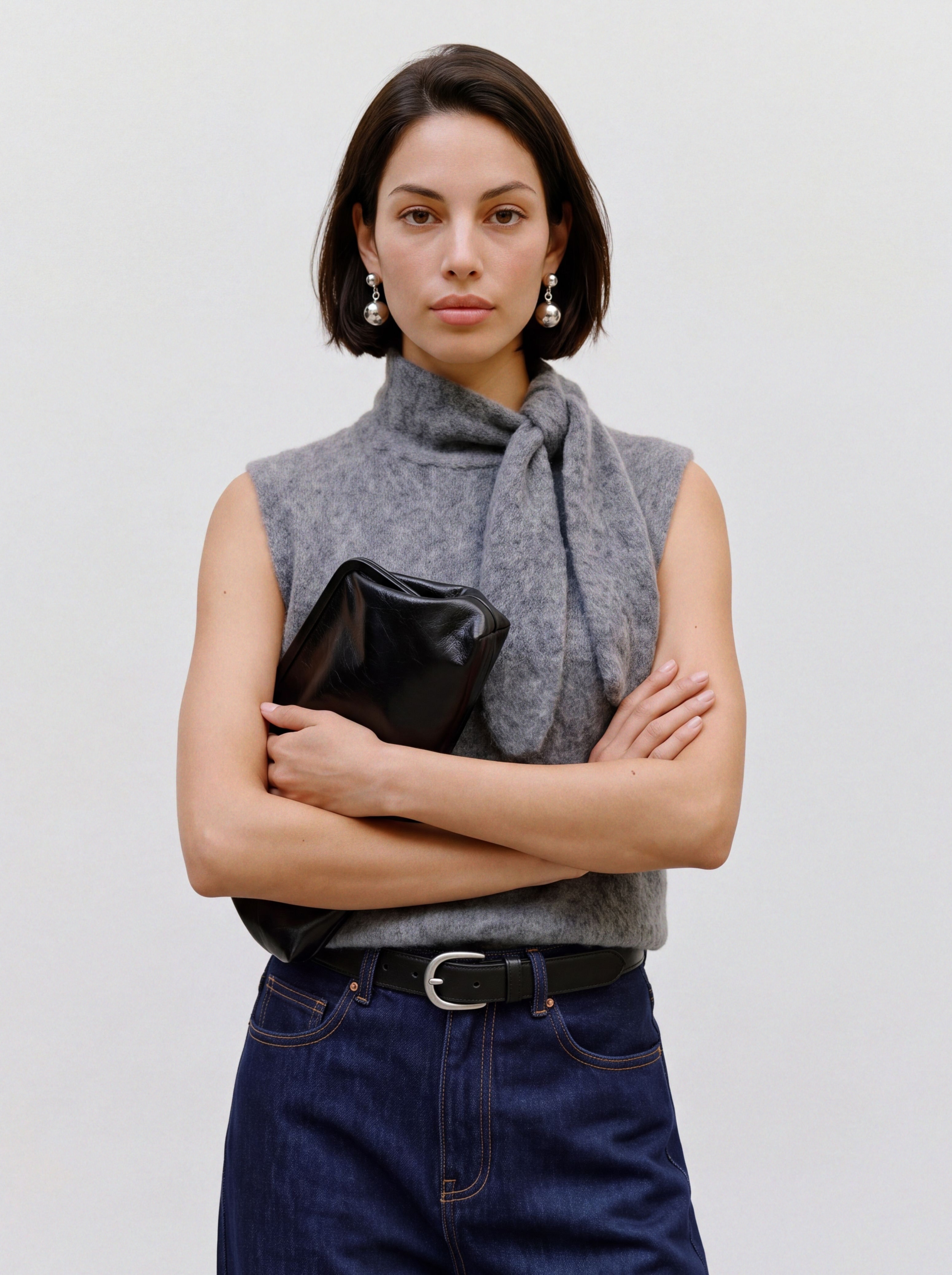 TOPSHOP Strickpullover "TSCASSI KNITTED TIE NECK TOP KNT NOOS" Materialmix, normal geschnitten