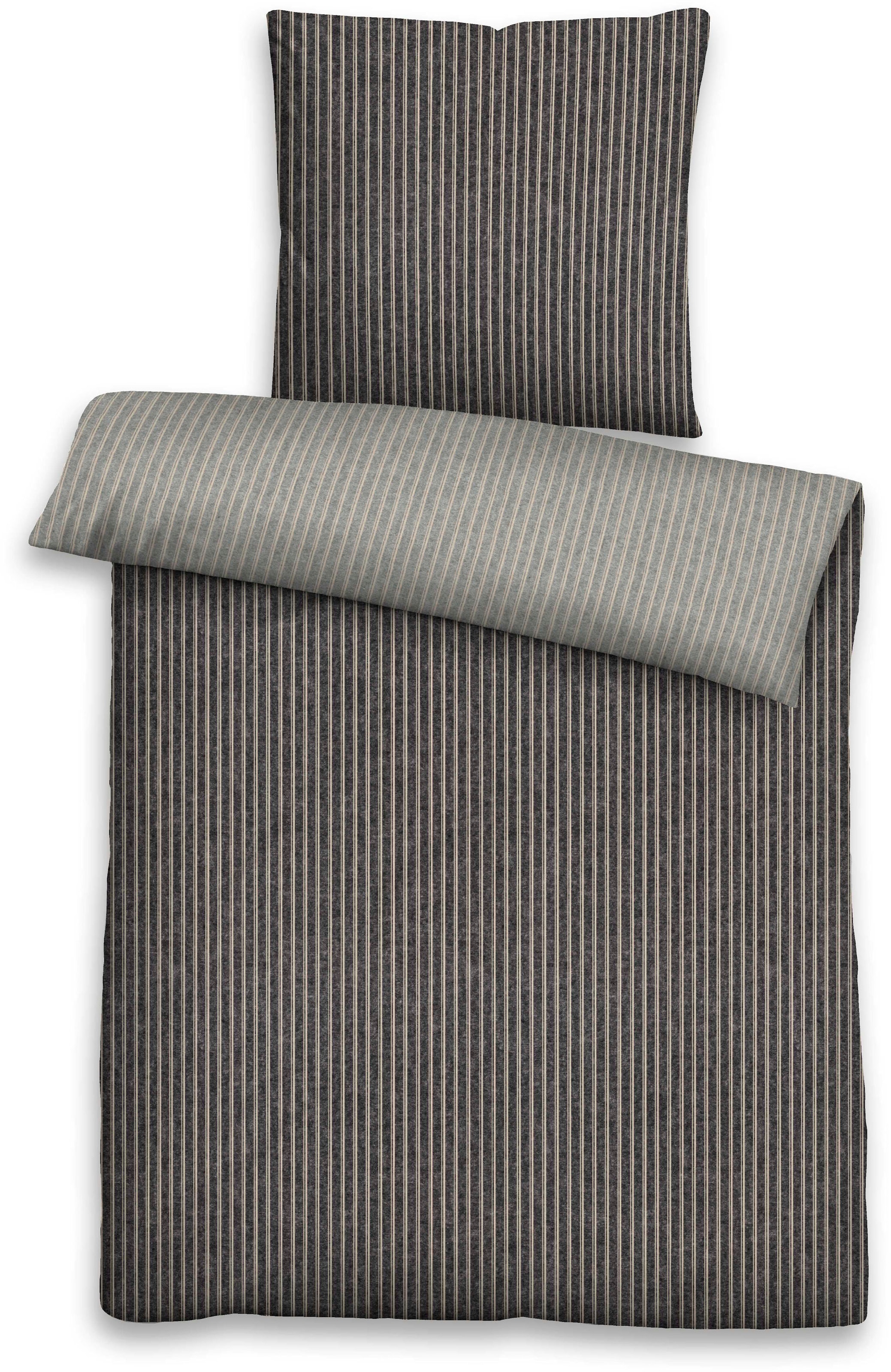 Biberna "Tillmann" 2 Stk. kuschelig warm im Winter, gestreifte Bettwäsche mit Wendeoptik