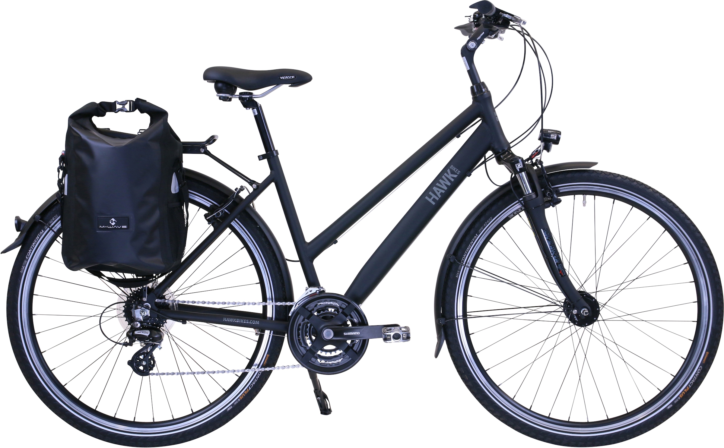 HAWK Bikes Trekkingrad »HAWK Trekking Lady Premium Plus Black«, 24 Gang, microSHIFT, für Damen und Herren
