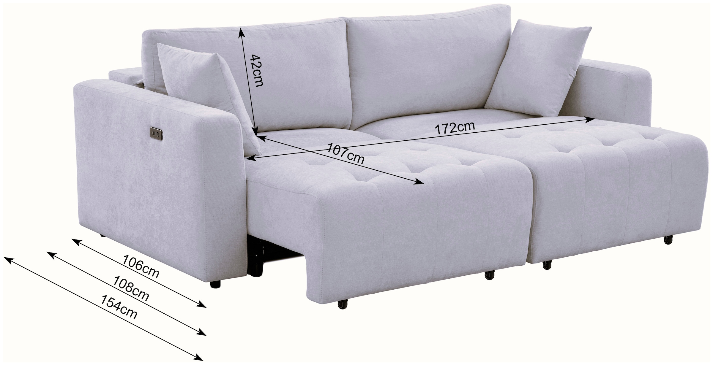 OTTO home 2,5-Sitzer »ELIANN , 209 cm - elektrisches Schlafsofa« mit USB A/C-Anschluss. Federkern, Webstoff