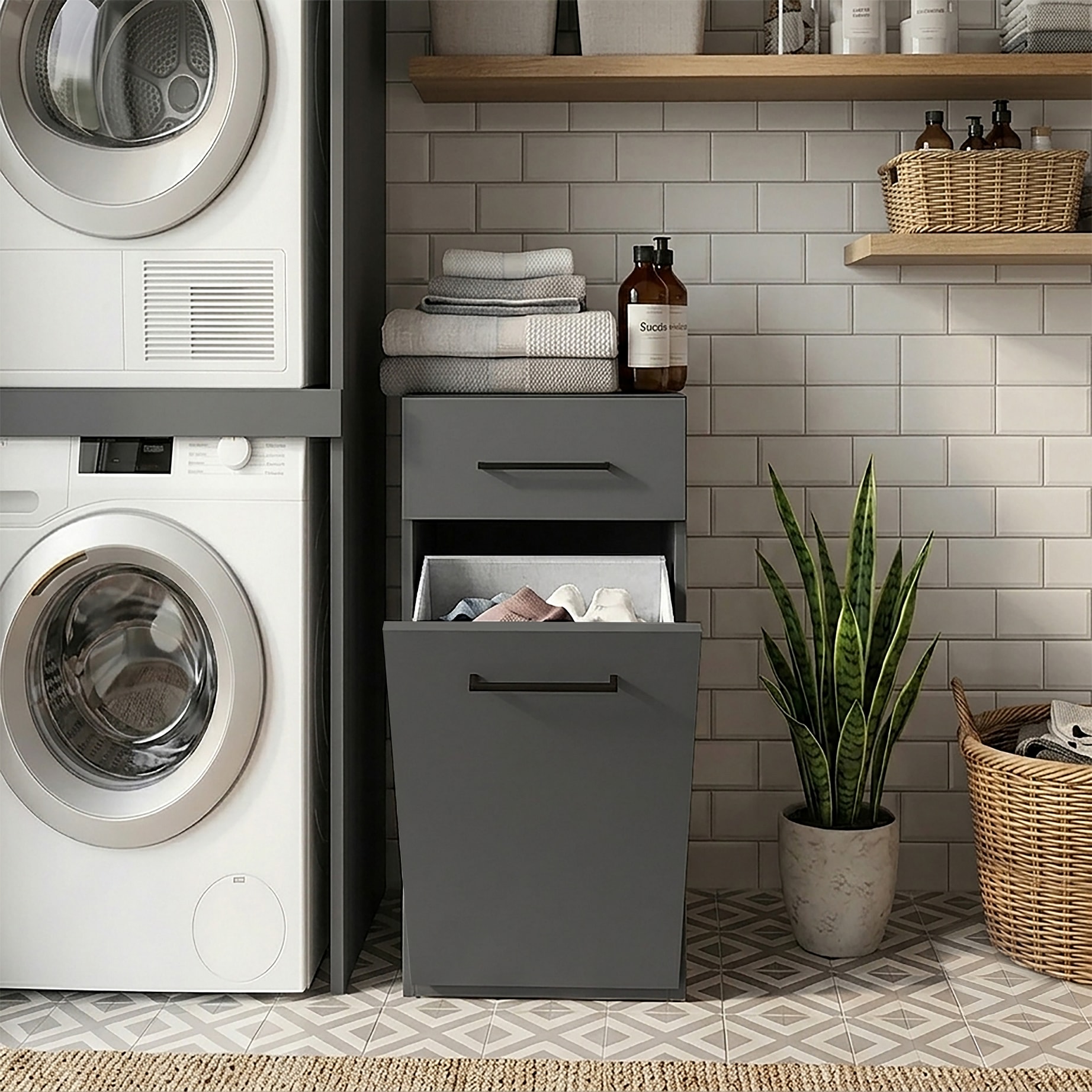 KOCHSTATION Wäscheschrank »KS-Linda« Breite 40 cm, mit integriertem Wäschekorb, 25mm starke Wände
