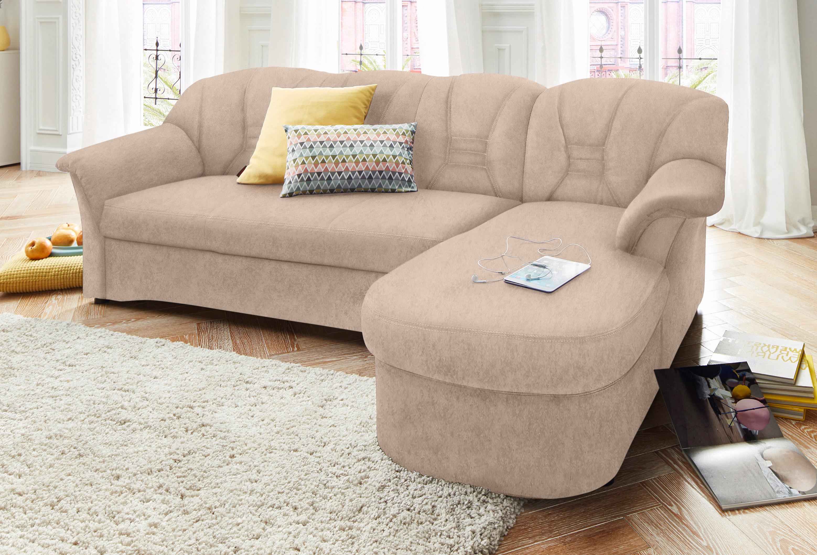 DOMO collection Ecksofa "ELVA 233x142 cm, elegante Rückensteppung, L-Form" whlw. mit Bettfunktion und Federkern