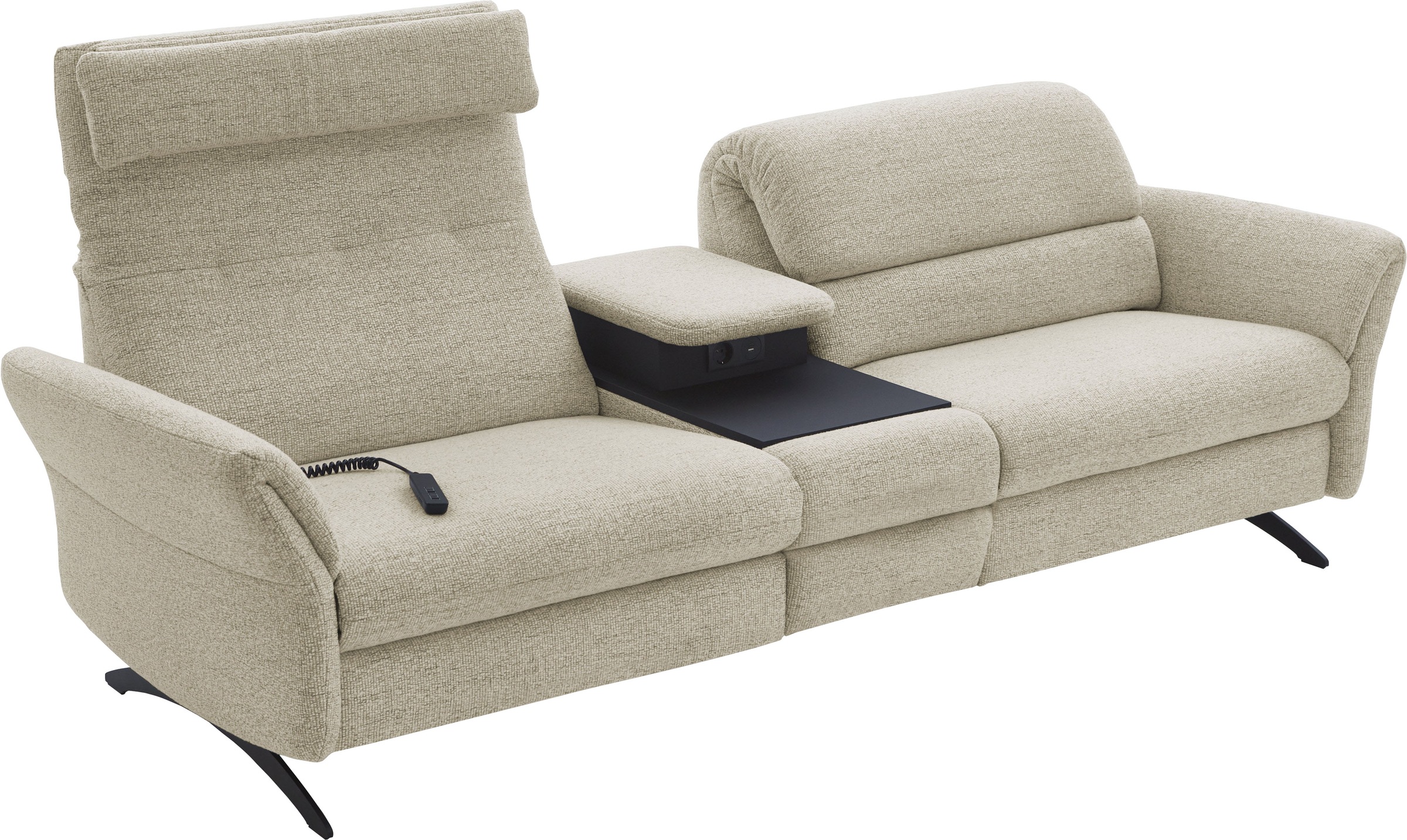 Places of Style 3-Sitzer »Bellaria, inklusive 2x Relaxfunktion motorisch mit Herz-Waage-Beschlag«, Zwischenelement mit Tisch, Steckdose & USB-Ladestation
