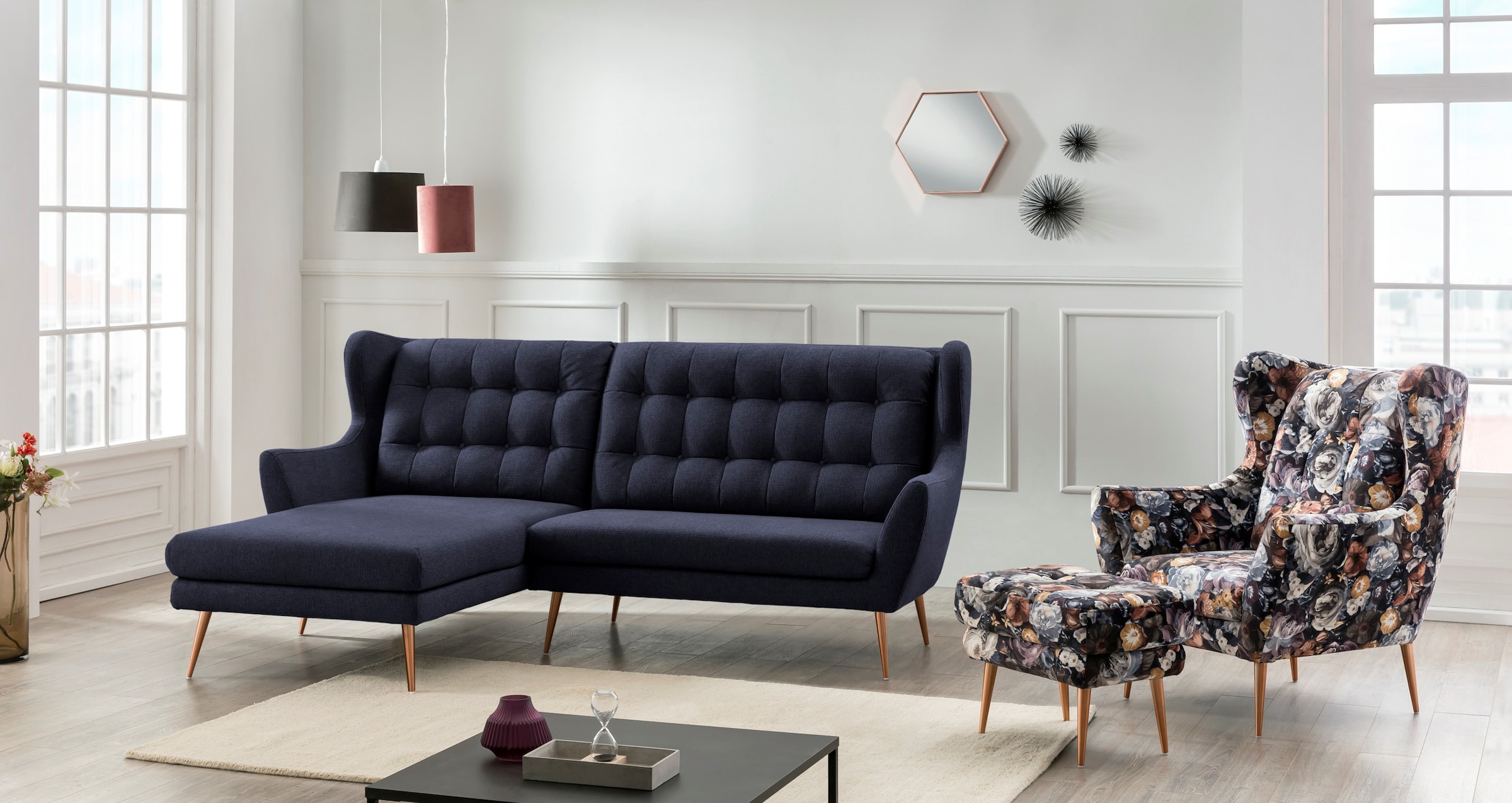 Home affaire Ecksofa "Henry Louanne, L-Form" wahlweise mit Messingfüßen günstig online kaufen