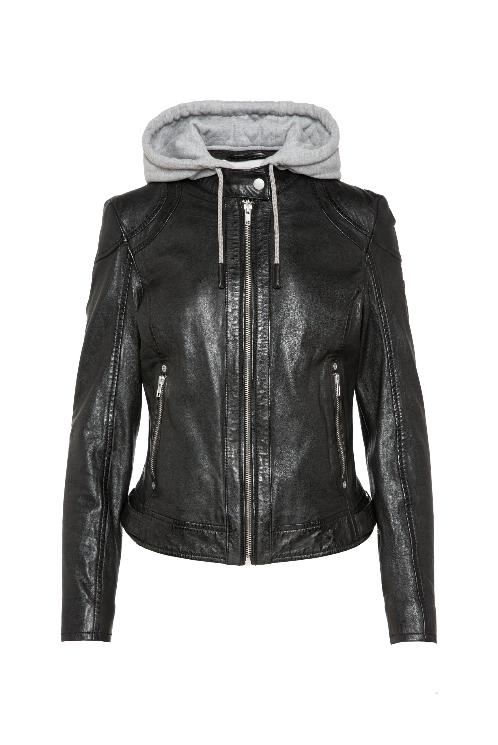 SOCCX Lederjacke, mit Kapuze, mit Druckknopfriegel an den Seiten günstig online kaufen