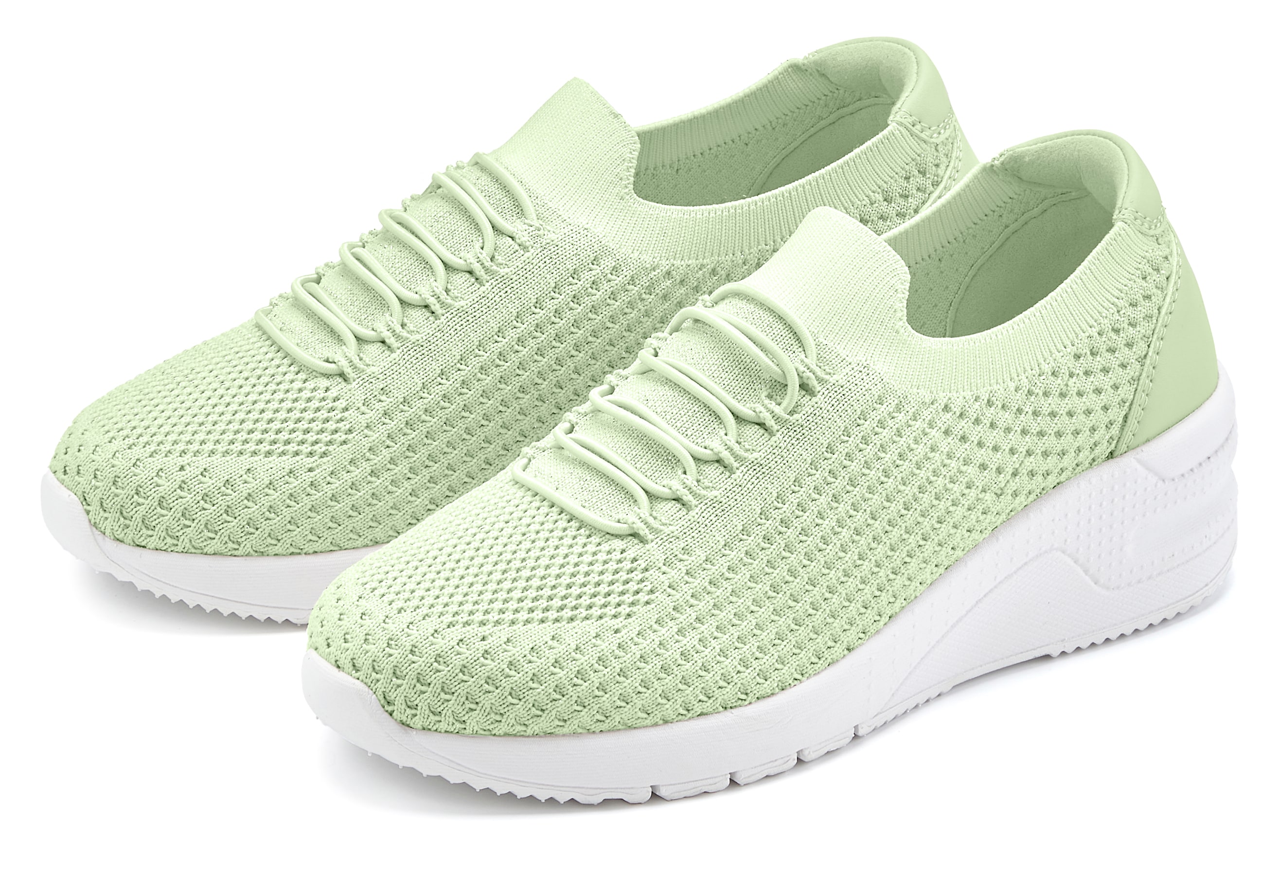 Vivance Keilsneaker "Sneaker, Keilabsatz-Sneaker, Slip-On Freizeitschuhe, Strick-Sneaker" Keilabsatz mit elastischen Schnürsenkeln VEGAN