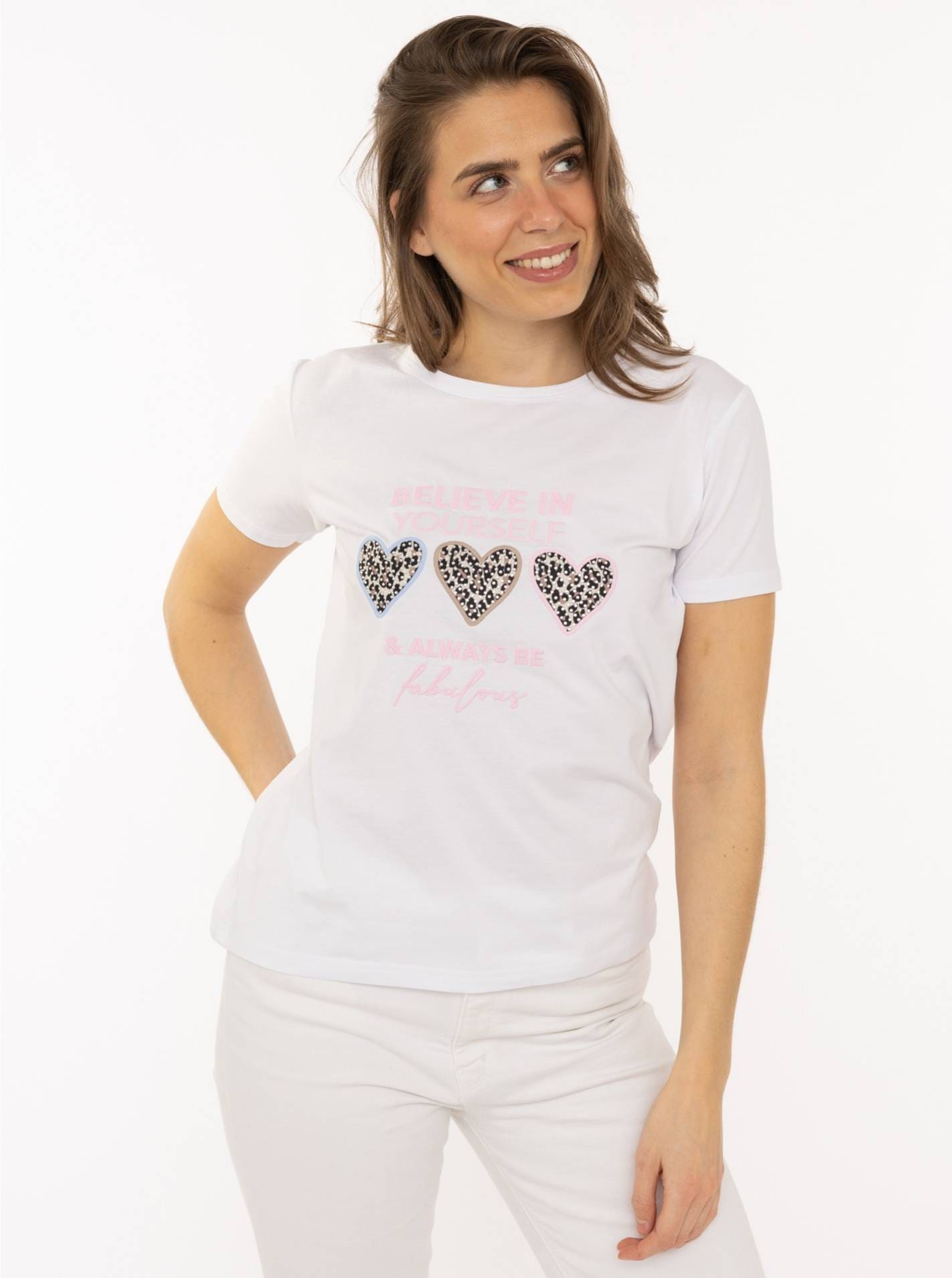 Zwillingsherz T-Shirt ""Always Believe"" Stickerei, Leoherzen, Rundhals, ku günstig online kaufen