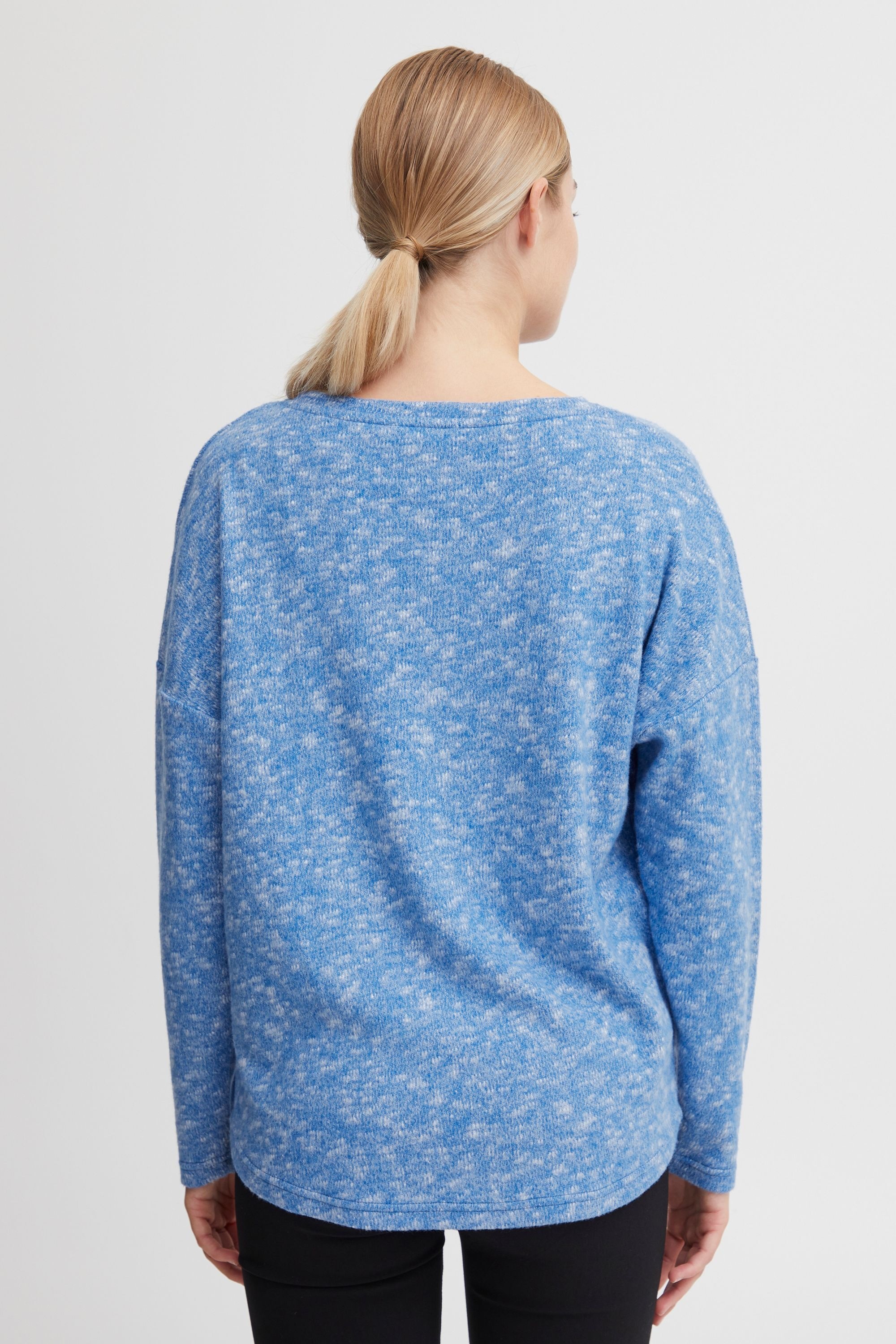 Longpullover OXMO "Sweatshirt OXSanne", Damen, Gr. S, blau (strong blau melange), Obermaterial: 53% Polyester PES. 46% Viskose CV. 1% Elasthan EL., Sweatshirts Longpullover 3