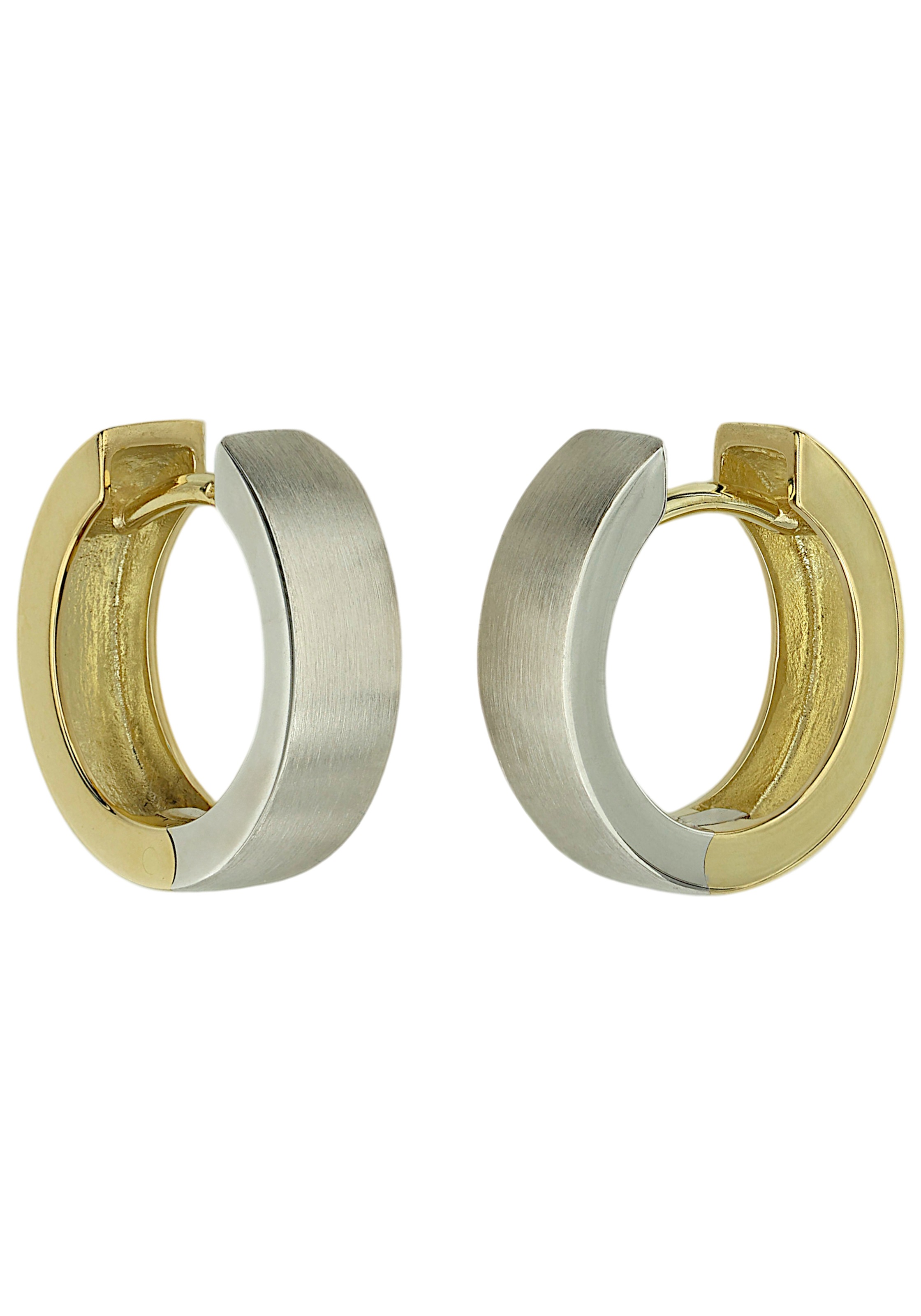 JOBO Paar Creolen »Ohrringe 14 mm teilmattiert« 14 Karat 585 Gold bicolor