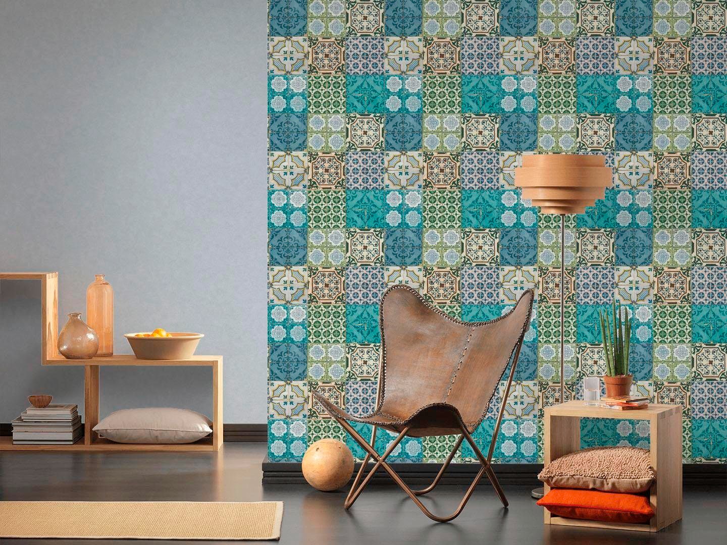 living walls Vliestapete »Authentic Walls«, matt-gemustert-mehrfarbig-Motiv-ornamental, Moderne Tapete Kinder Metallic Tapeten Wohnzimmer Flur Küche Design