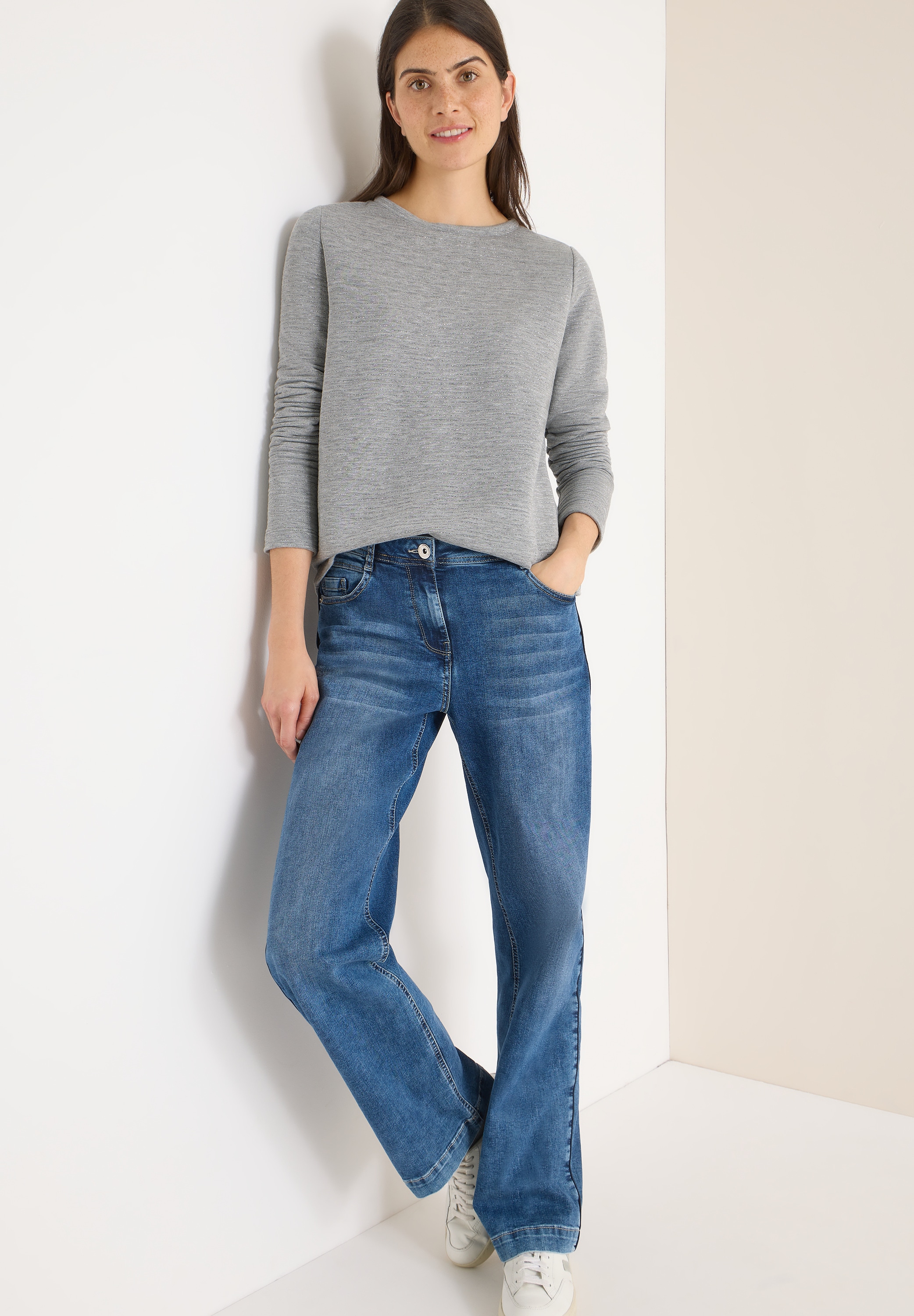 Cecil Langarmshirt im Melange-Look und mit Glitzer-Details