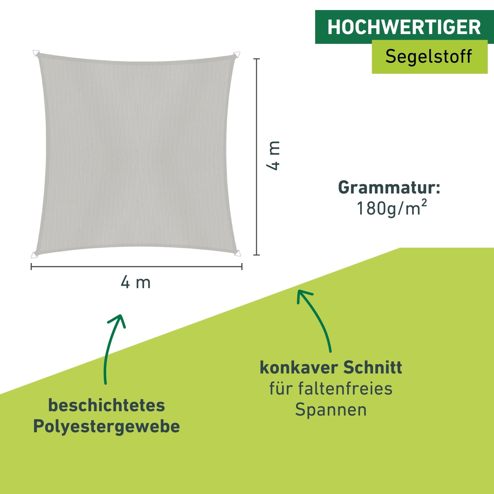 Windhager Sonnensegel »Cannes, Quadrat Segel zur Beschattung von Garten, Terrasse, Balkon« Sonnenschutz 4 x 4 m, erhältlich in anthrazit, grau, taupe oder weiß