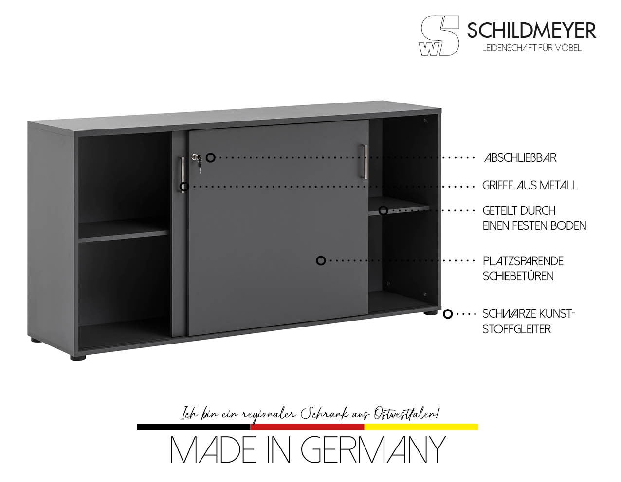 Schildmeyer Aktenschrank »Serie 1500 made in Germany«, abschließbare Kommode, Maße B160,2 x T41 x H84,2 cm, Made in Germany