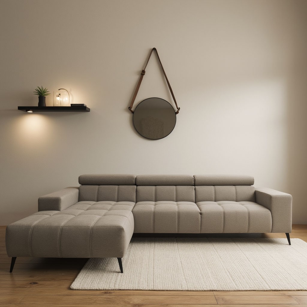 DOMO collection Ecksofa "Trento L-Form, mit Kufenfuß oder Einzelfuß" whlw. verstellbare Kopfteile, passend für gängige Saugroboter