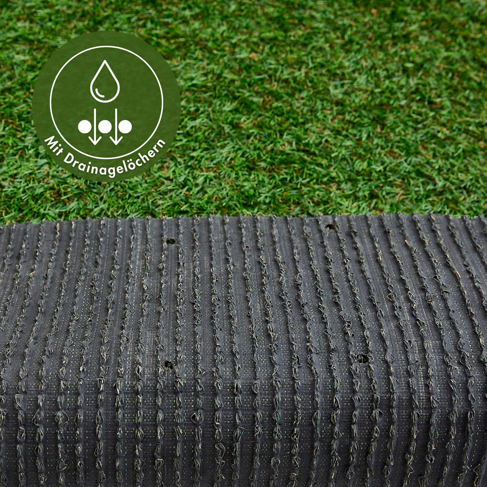Kunstrasen ANDIAMO "Rasenteppich Sansibar, Gesamthöhe 20 mm", grün, Ø:133cm, Polyethylen (PE), Polypropylen (PP), Teppiche, realistische Optik, mit Drainagefunktion, für Balkon & Terrasse 2