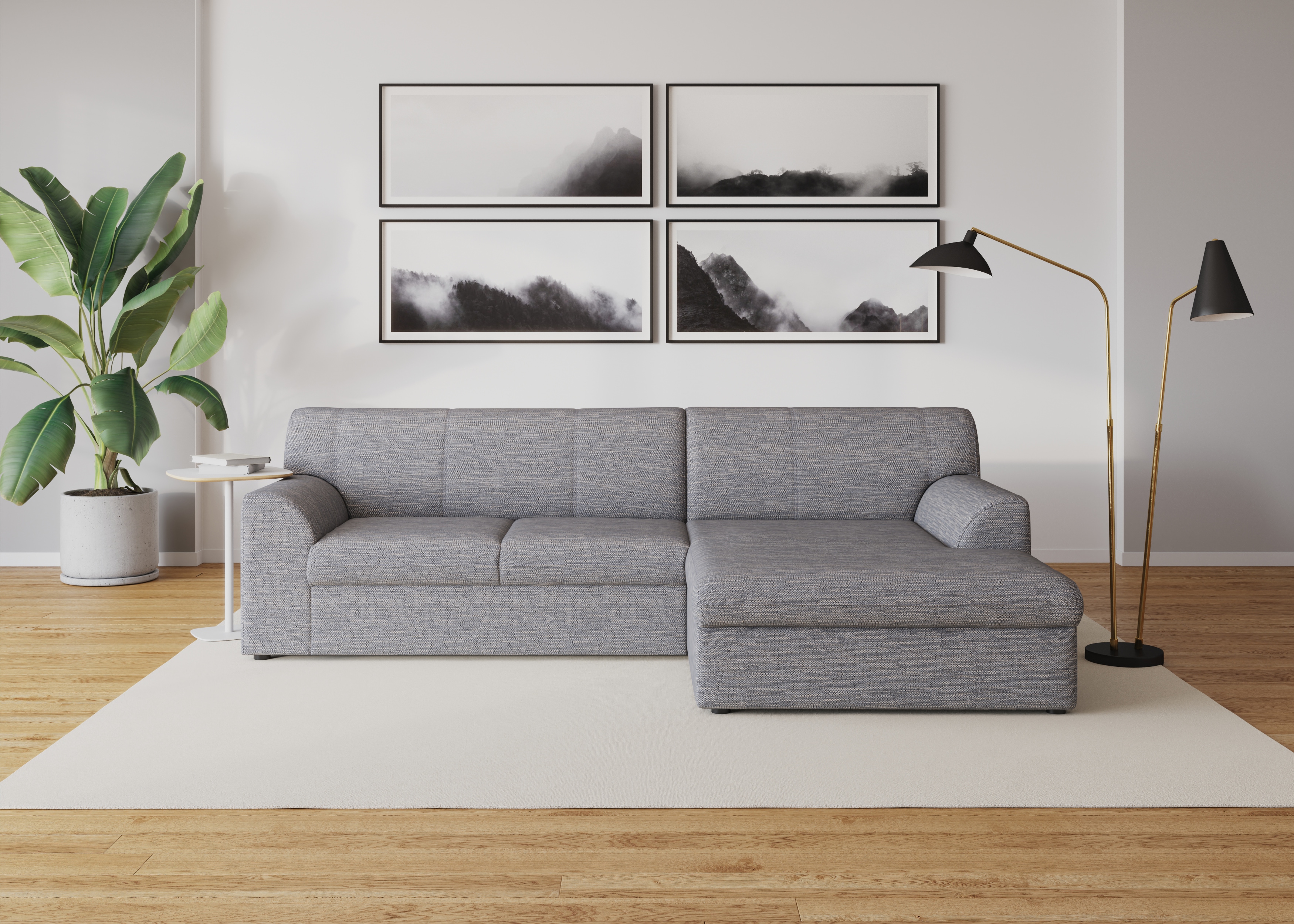 DOMO collection 1100000002199 "Topper, elegant und zeitlos, kompaktes Stellmaß 245/155cm, L-Form" mit Recamiere, wahlweise mit Schlaffunktion