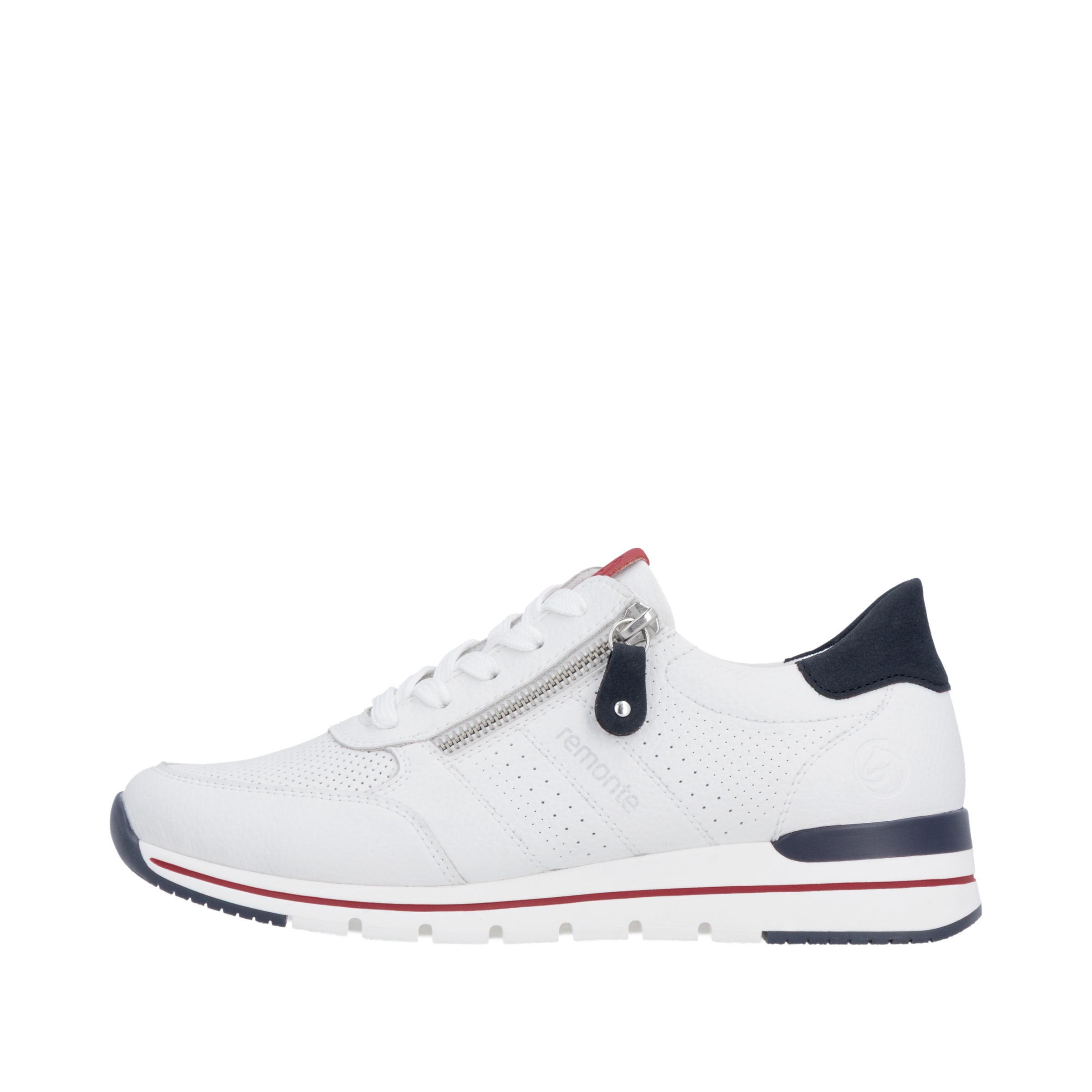 Keilsneaker REMONTE, Damen, Gr. 37, weiß, dunkelblau, rot, Leder, unifarben mit Farbeinsätzen, Schuhe Sneaker, mit gepolstertem Fußbett, Freizeitschuh, Halbschuh, Schnürschuh 3