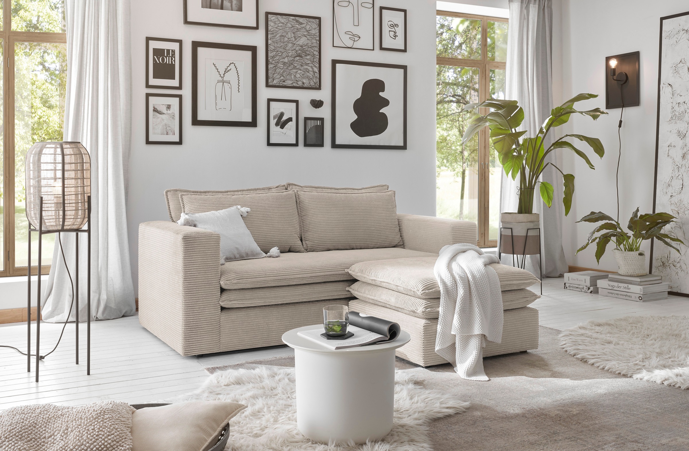 Places of Style Sitzgruppe »PIAGGE«, (2 tlg.), 2-Sitzer-Sofa und Hocker klein im Set
