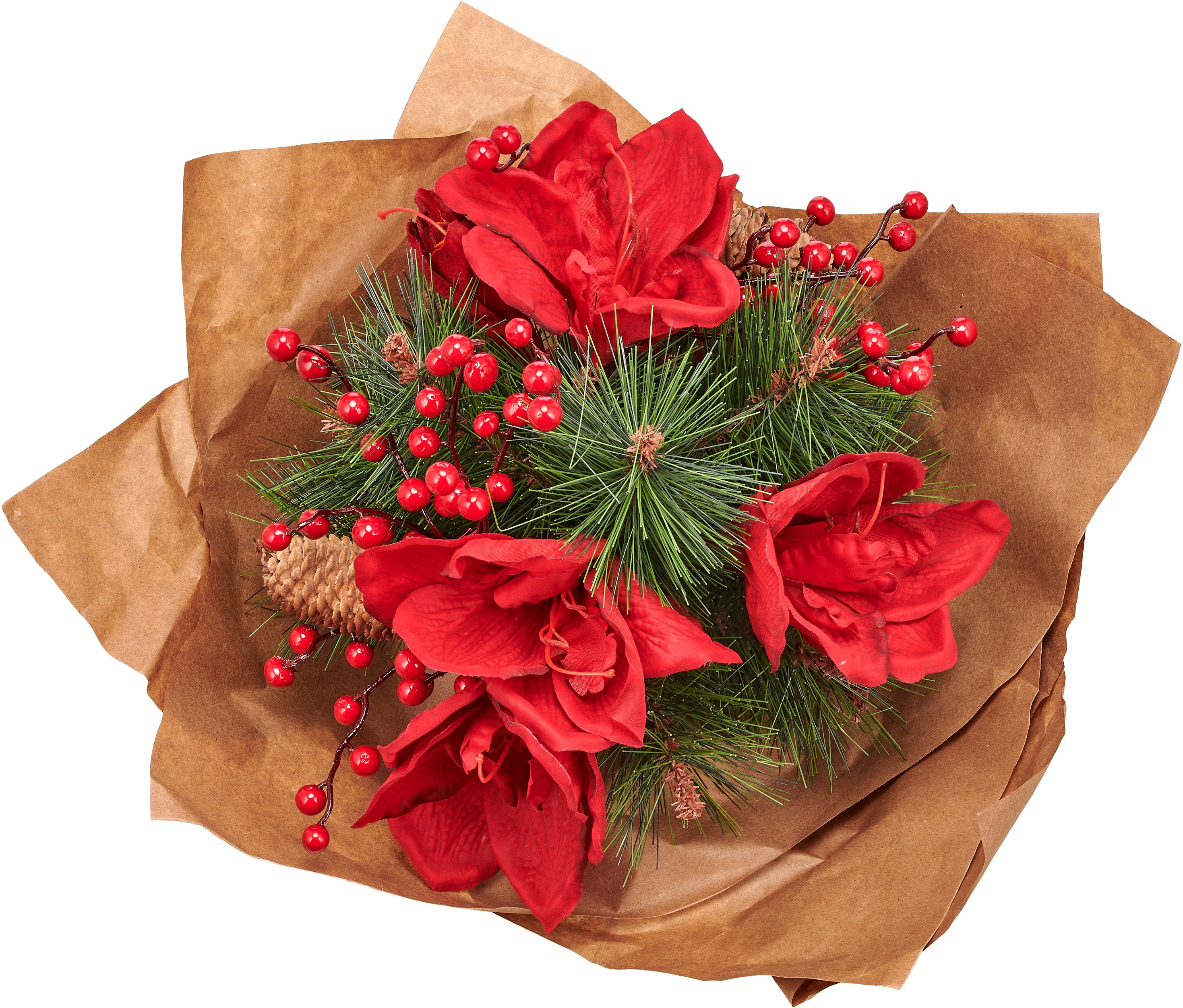 OTTO home Winterliche Kunstpflanze "Strauß mit Amaryllis" mit Papiermanschette
