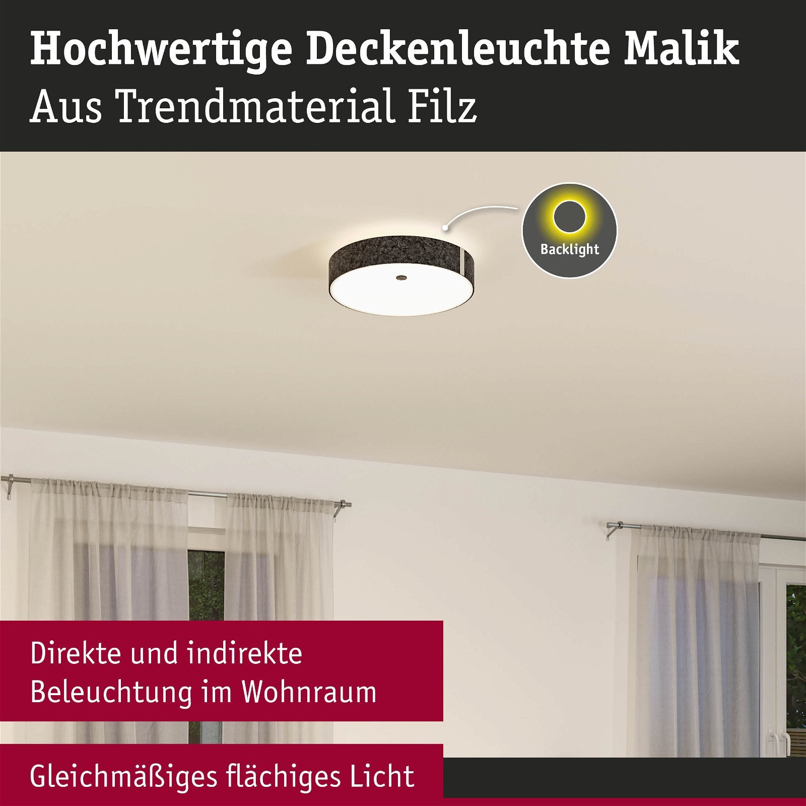 Paulmann LED Deckenleuchte »Malika 2700K 2300lm 230V 29W Anthrazit«, 1 flammig, 3-Step-Dim