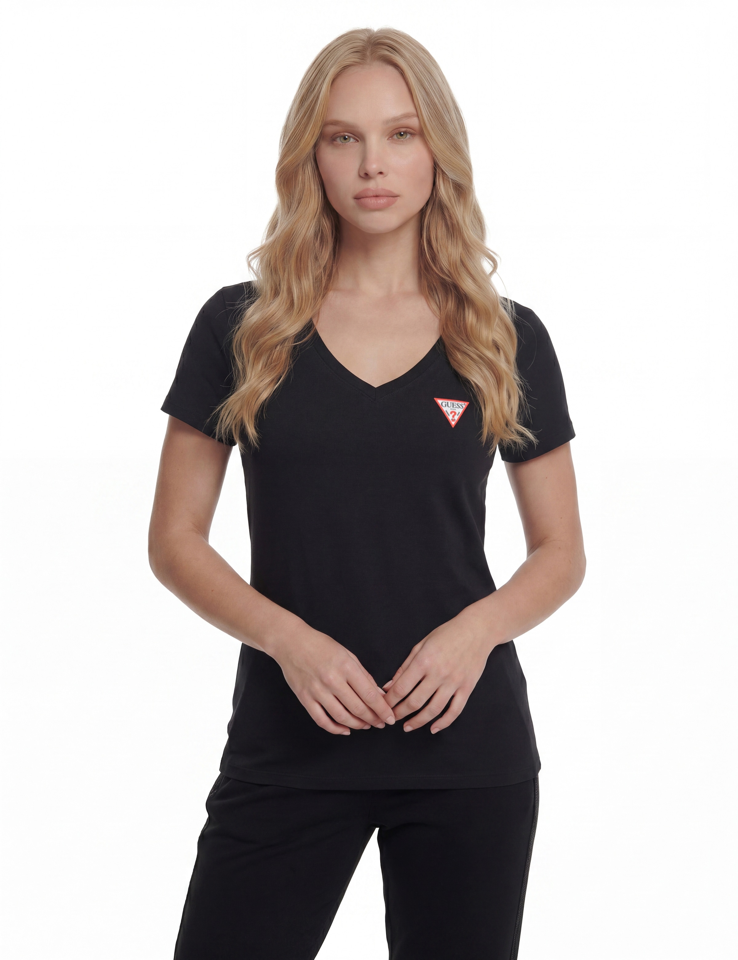 Guess T-Shirt »SS VN MINI TRIANGLE TEE« mit V-Ausschnitt, Slim Fit