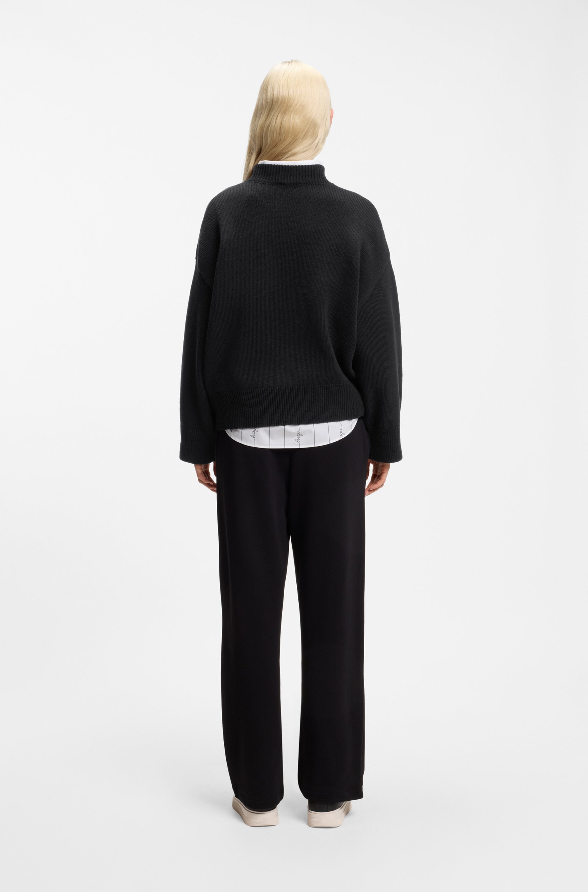 HUGO Strickpullover »Shenny« mit Stehkragen, Oversize Fit, Stickerei