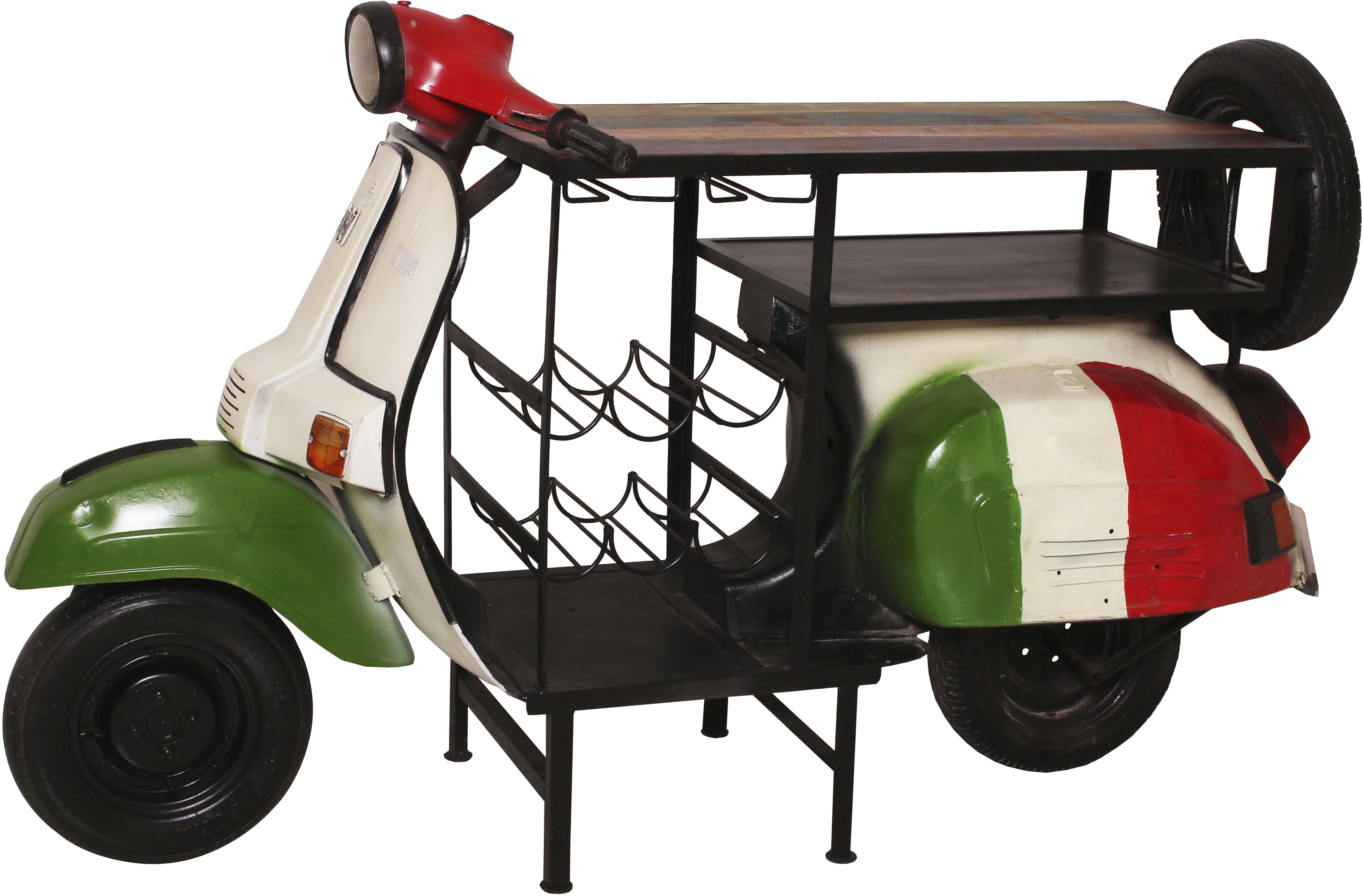 SIT Bartisch "Varazze Italien aus recyceltem Roller mit Flaschenablage" Original Rollerfront mit Halter für 6 Flaschen und Gläser