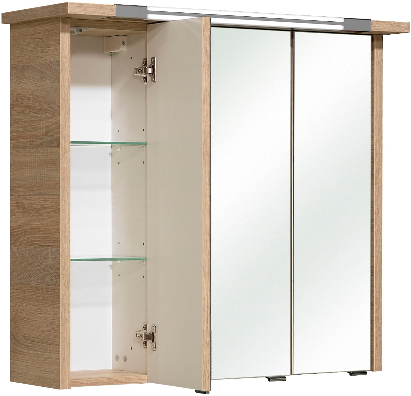 Saphir Spiegelschrank »Quickset 382 Badschrank, 3 Spiegeltüren, 6 Einlegeböden, 75 cm breit«, inkl. LED-Beleuchtung, Türdämpfer, Schalter-/Steckdosenkombination