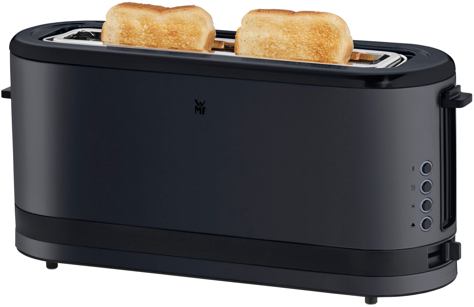 WMF Toaster »KÜCHENminis Deep Black, Lanschlitztoaster, mit Brötchenaufsatz«, 1 langer Schlitz, für 2 XXL-Toastscheiben, 900 W, 7 variable Bräunungsstufen, Brotzentrierung, Krümelschublade