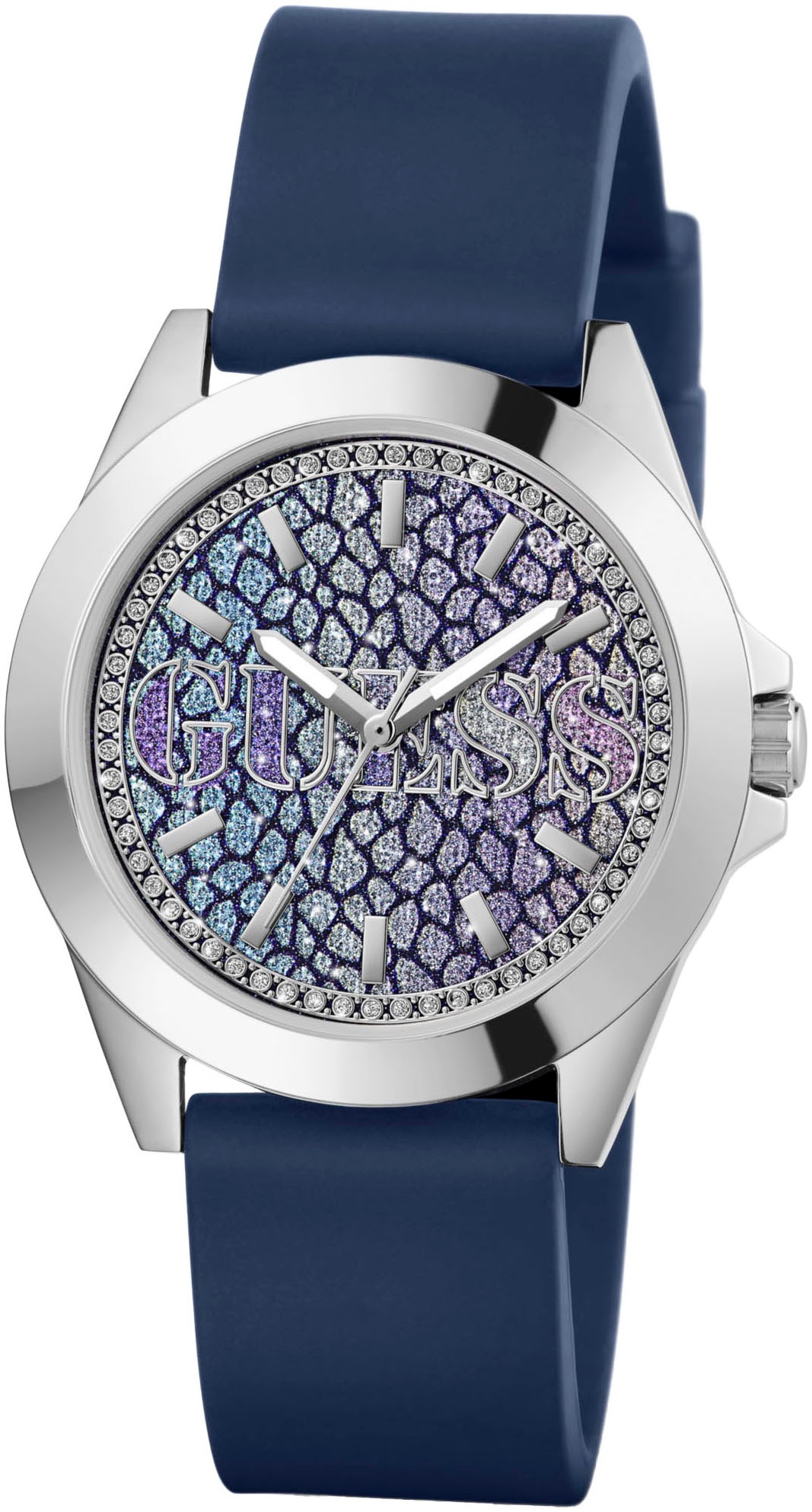 Guess Quarzuhr »MENAGERIE«, Armbanduhr, Damenuhr, Silikonarmband, Mineralglas, analog