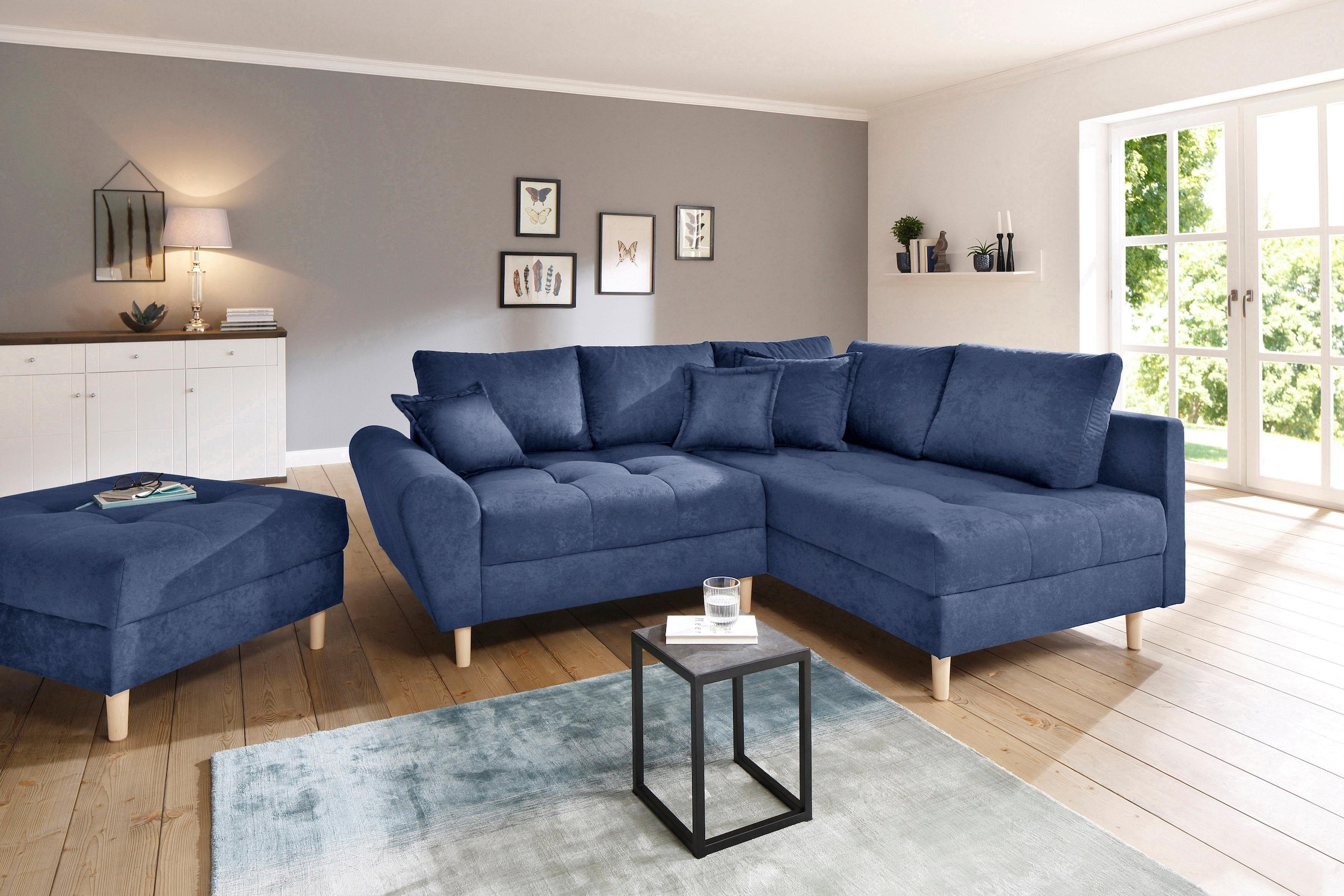 Home affaire Ecksofa »Rice L-Form«, (Set, mit Hocker), mit Bonnellfederkern, Hocker & Kissen,...