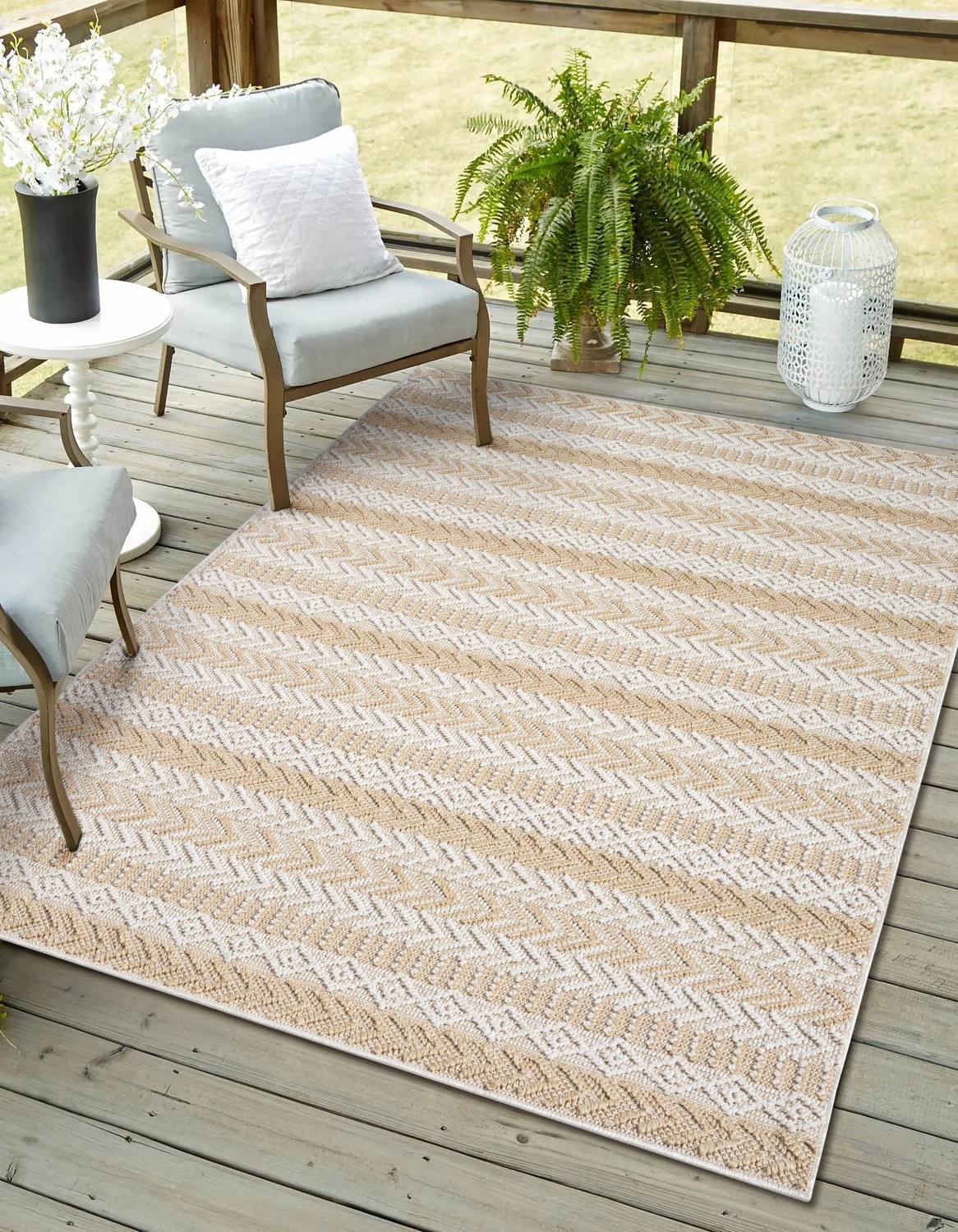 Myflair Möbel & Accessoires Outdoorteppich "Piazza, LAGERRÄUMUNG" rechteckig 8 mm Höhe modernes Design, gestreift, In & Outdoor geeignet, Balkon, Terrasse