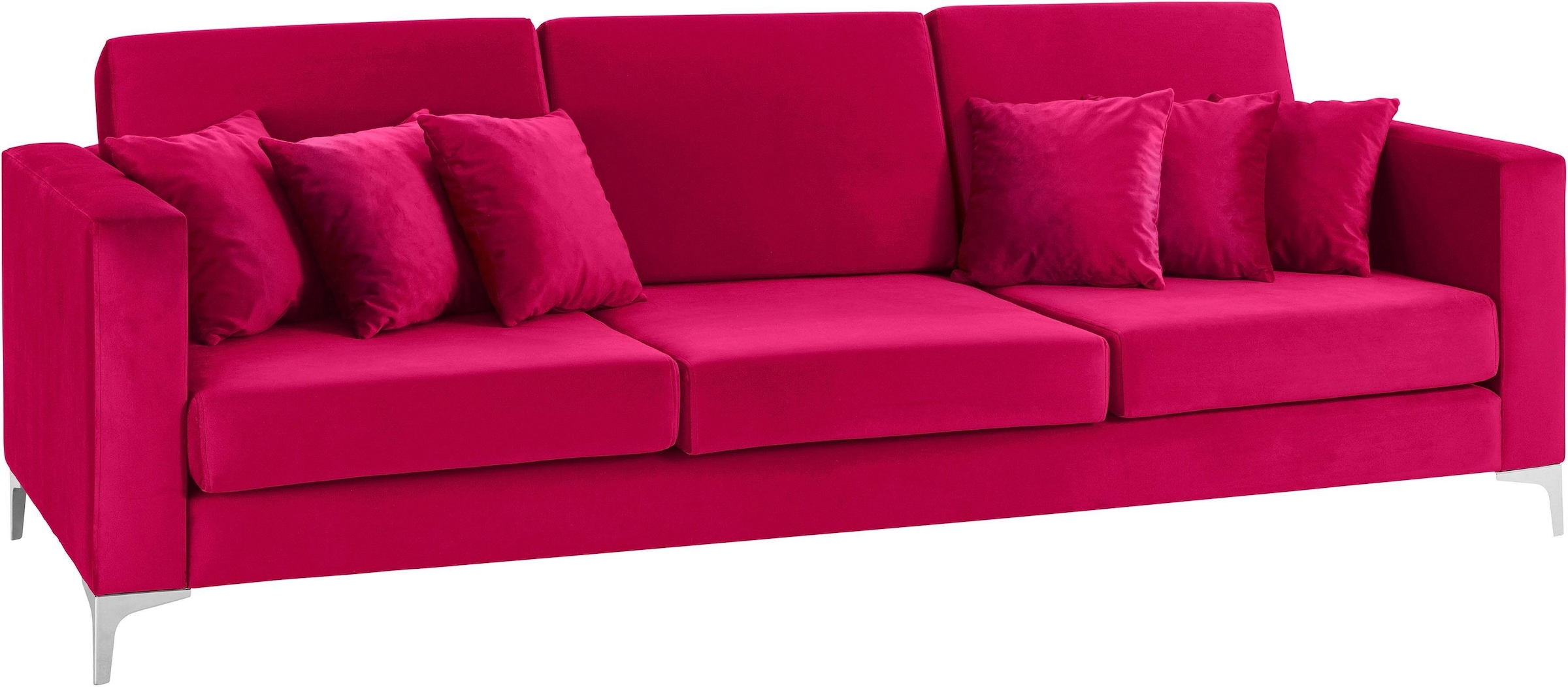 Leonique 3-Sitzer »Miami«, 3-Sitzer Sofa, pink, Velours, Chromfüße, Design, 245x97x85