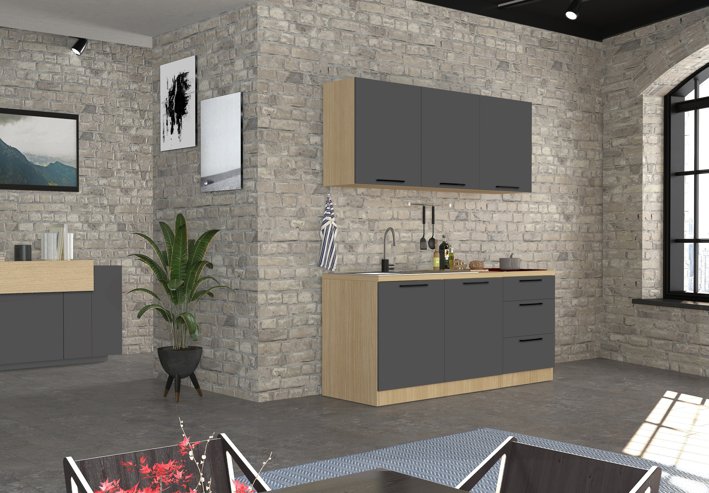 KOCHSTATION Unterschrank »Luna, Küchenunterschrank, Unterschrank mit Schubladen, Made in Italy« B/T/H: 60 × 60 × 85 cm, mit 3 Schubkästen, 3,5 cm starke Oberplatte