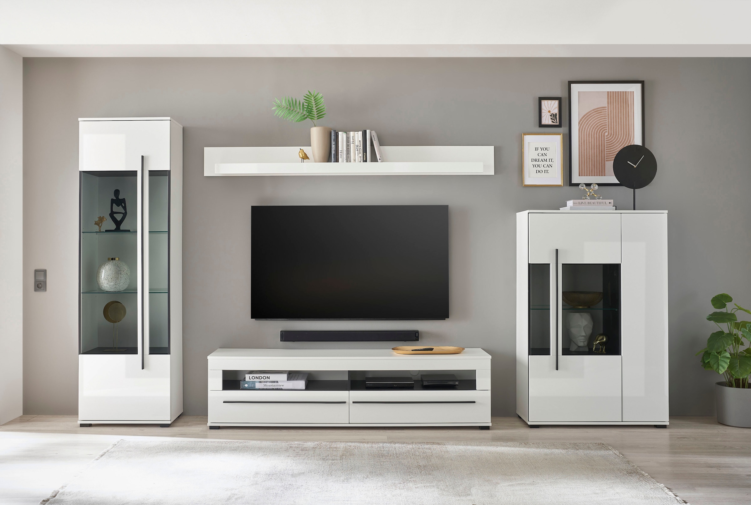 INOSIGN Wohnwand »Cantara, moderne Anbauwand, Wohnzimmer-Set, in Eiche Evoke oder Weiß«, (Set, 4 St.)