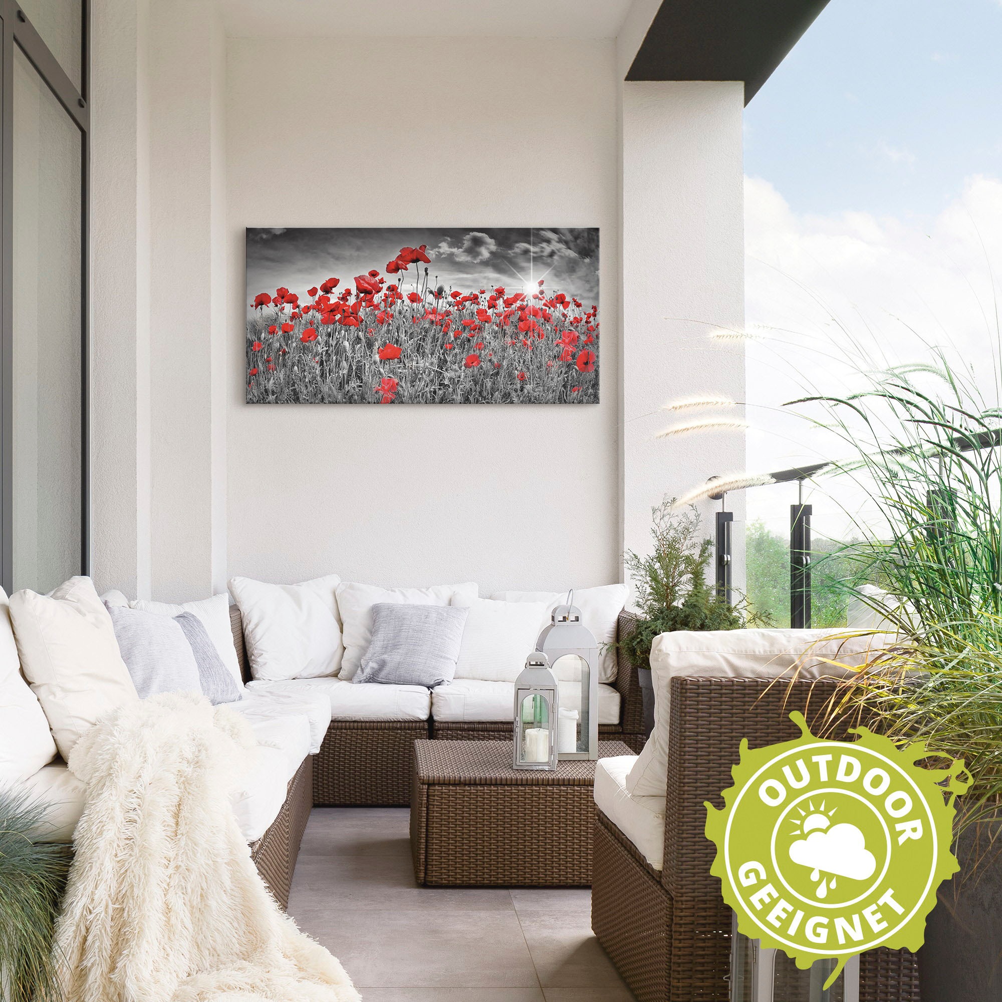 Wandbild ARTLAND "Idyllisches Mohnblumenfeld mit Sonne", schwarz (farbe bild(er): schwarz), B:60cm H:30cm, Bilder, als Alubild, Leinwandbild, Poster in verschied. Größen 3