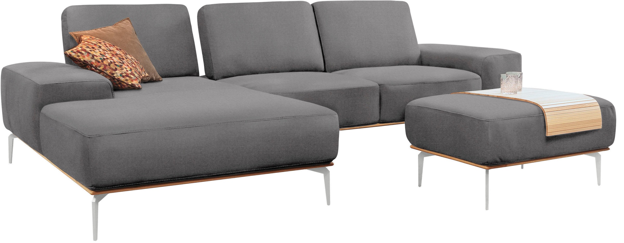 W.SCHILLIG Polsterhocker »run«, mit elegantem Holzsockel, Füße in Chrom glänzend, Breite 75 cm