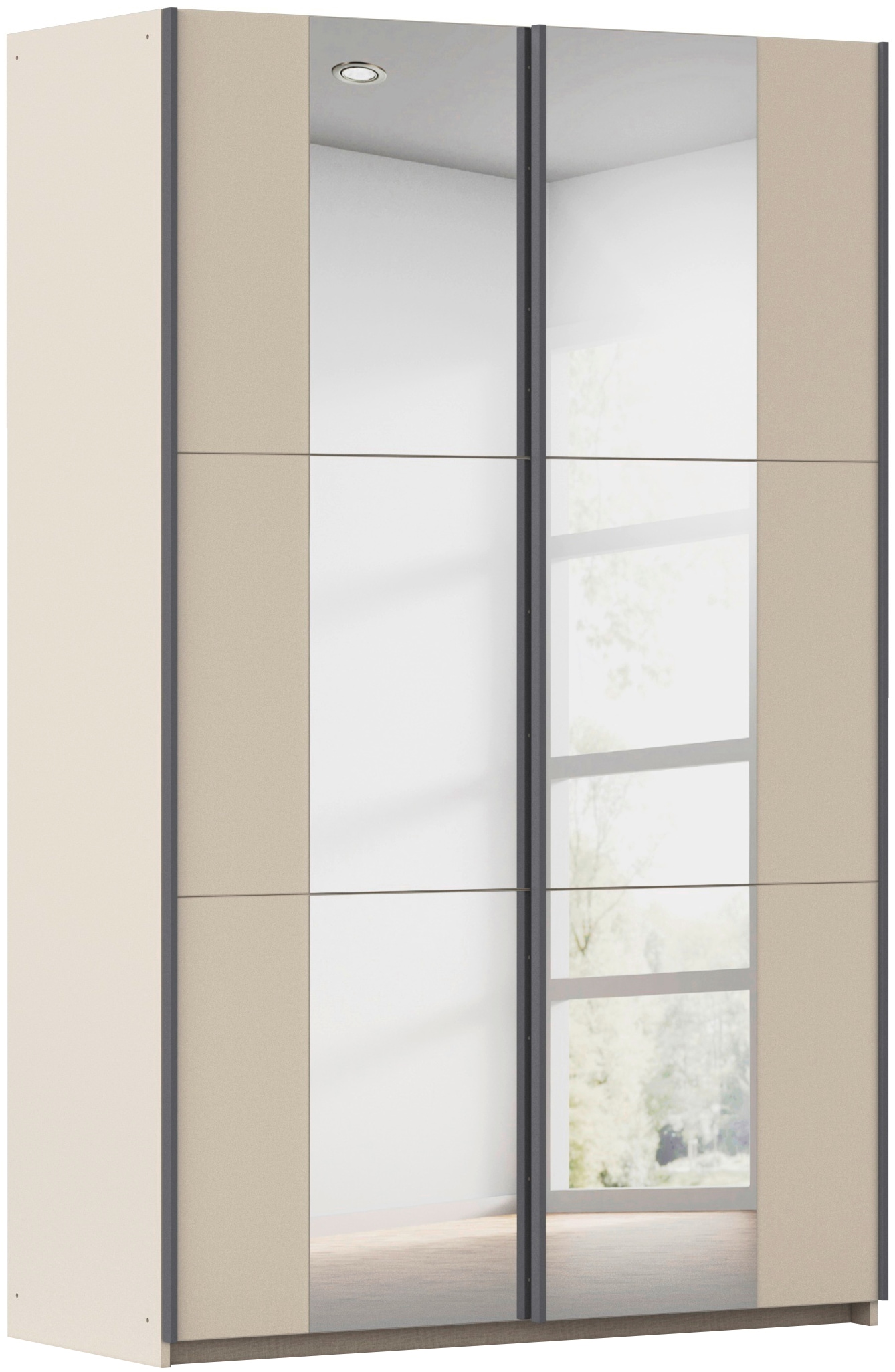 rauch Schwebetürenschrank "Kleiderschrank Drehtürenschrank Schrank Garderobe KRONACH" in 3 Ausstattungen BASIC/CLASSIC/PREMIUM, Breiten 131/175/218/261 cm, optional ohne, mit 1 oder 2 Spiegel, viel Stauraum MADE IN GERMANY