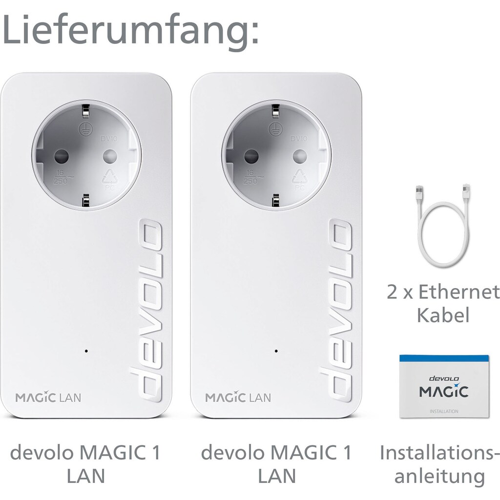 DEVOLO Smart-Stecker »Magic 1 LAN Starter Kit (1200Mbit, Powerline, 2x GbitLAN, Heimnetz)«, (2 St.)