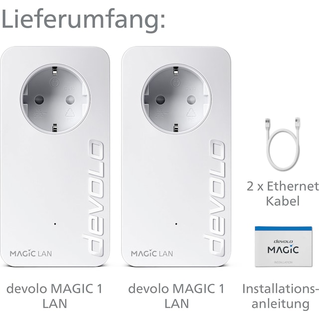 1 | LAN DEVOLO St.) GbitLAN, Smart-Stecker (2 Heimnetz)«, Starter Kit (1200Mbit, 2x BAUR Powerline, »Magic