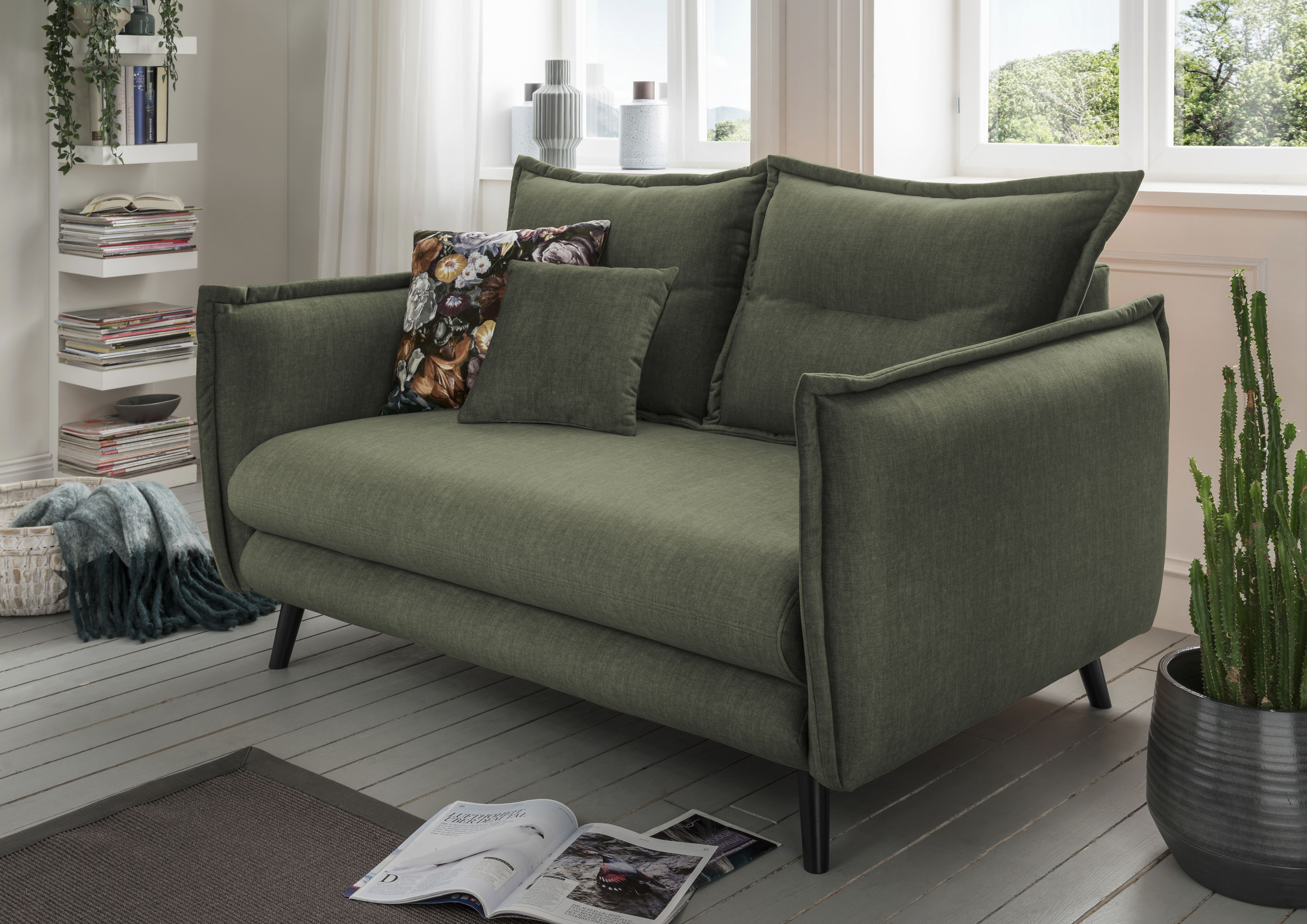 Home affaire 2-Sitzer "Levke, 162 cm breit, modern und bequem" Velours, Kissen: Microfaser, inkl. Rücken- und Zierkissen