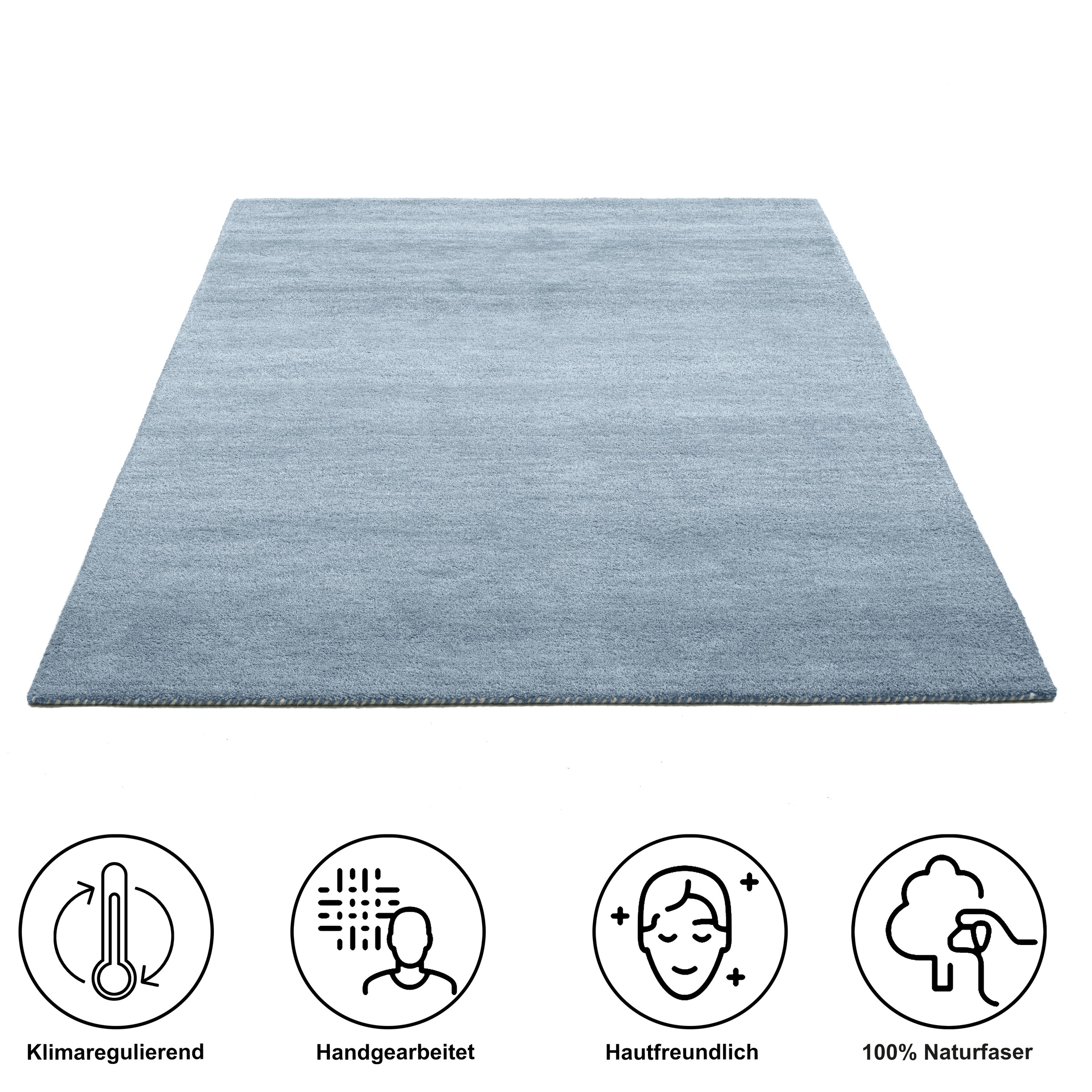Wollteppich THEKO Gabbeh Uni Blue 70x140cm 2