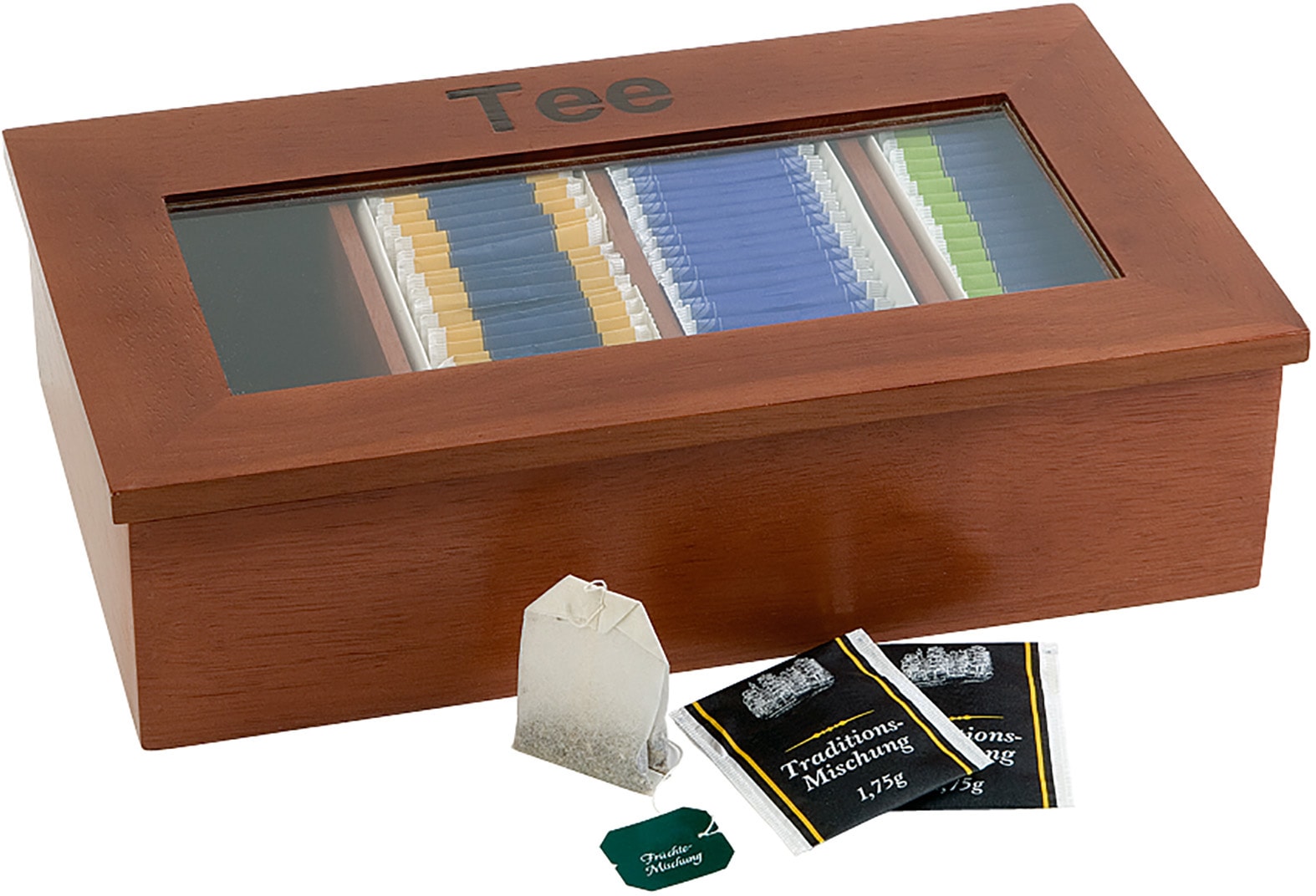 Teebox, (1 tlg.), aus Echtholz, für bis zu 120 Teebeutel, großes Sichtfenster